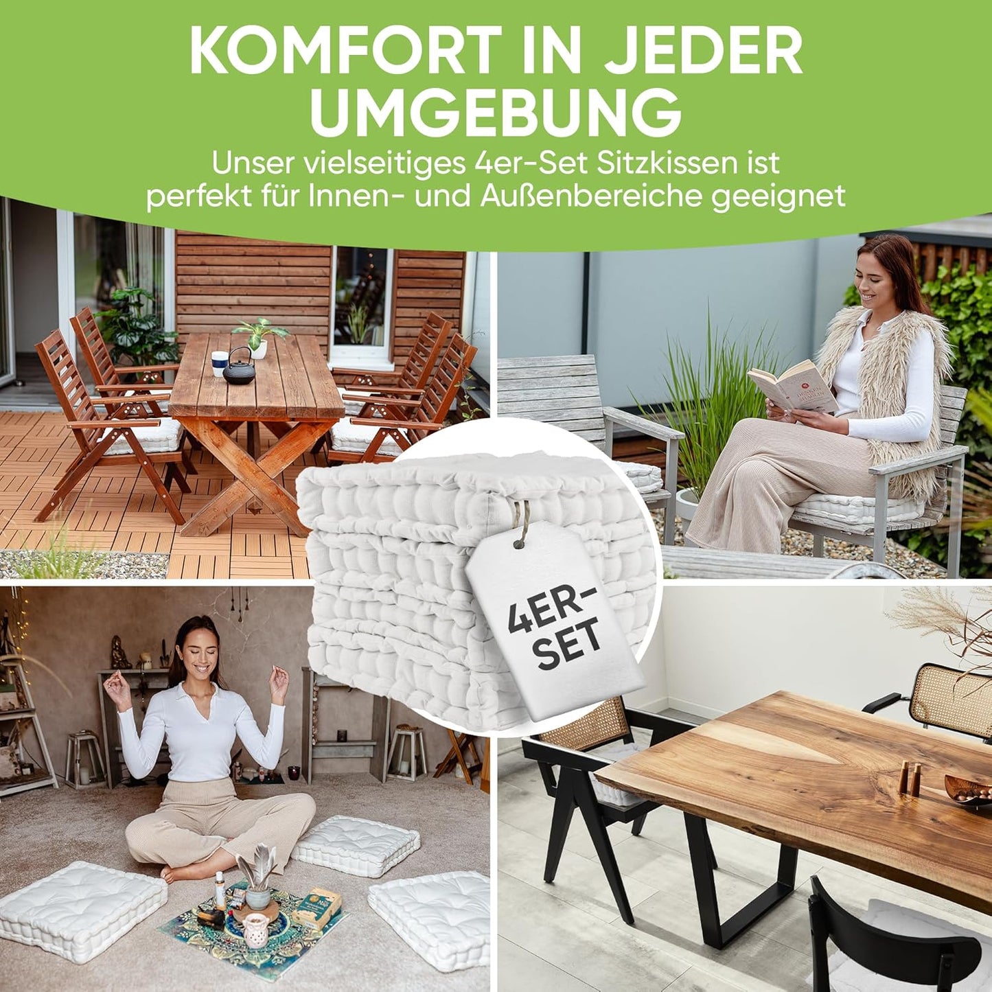 Steppkissen für Stühle, 4 Stück (1er Pack) Creme