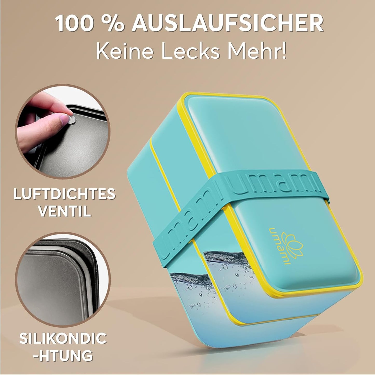 All-in-1 Bento Lunchbox mit Besteck und Saucenbehältern, Frisches Türkis M - 1200 ml