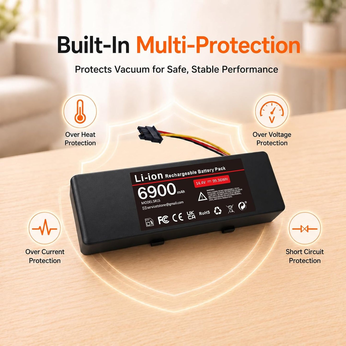 Ersatzakku für Xiaomi Staubsauger-Roboter (6900mAh), Schwarz