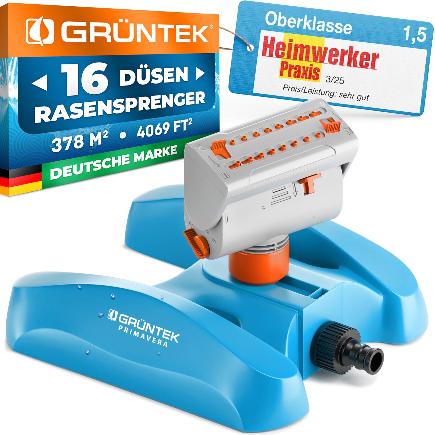 Oszillationssprinkler mit Turbo-Motor und 16 Düsen