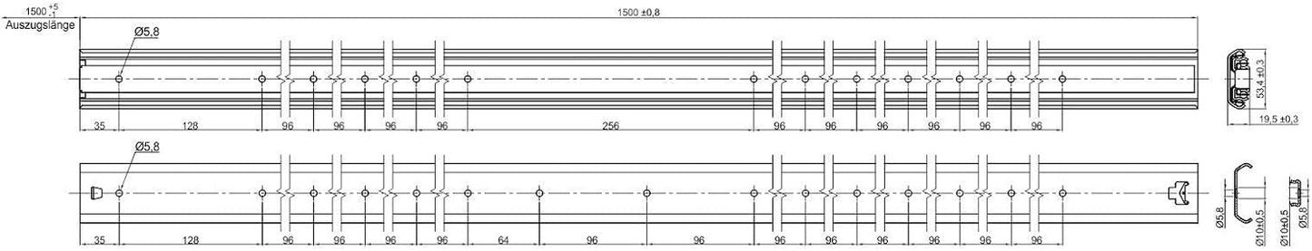 Vollauszüge KV1-100-H53-L1000-NF, Länge: 1000 mm (eingeschoben)
