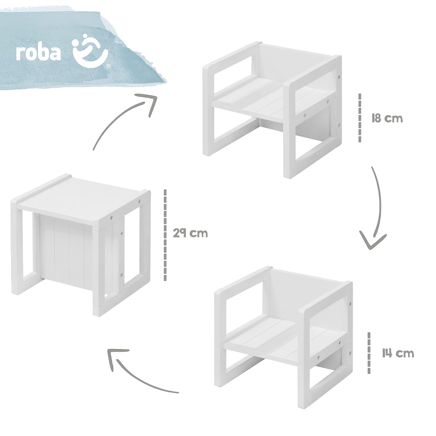 Multifunktionaler Kinder-Wendehocker mit 3 Sitzhöhen, Weiss/Opulenter Garten Sitzhocker