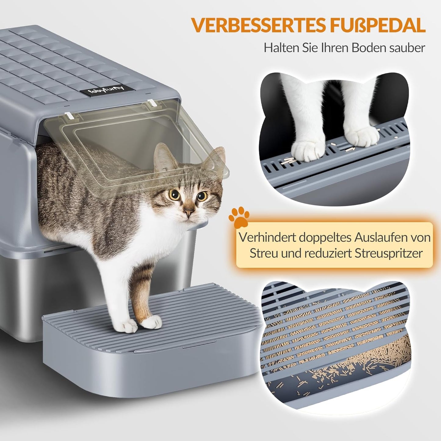 Geschlossene Katzentoilette mit Klappdeckel, Gris Foncé 1 Unité