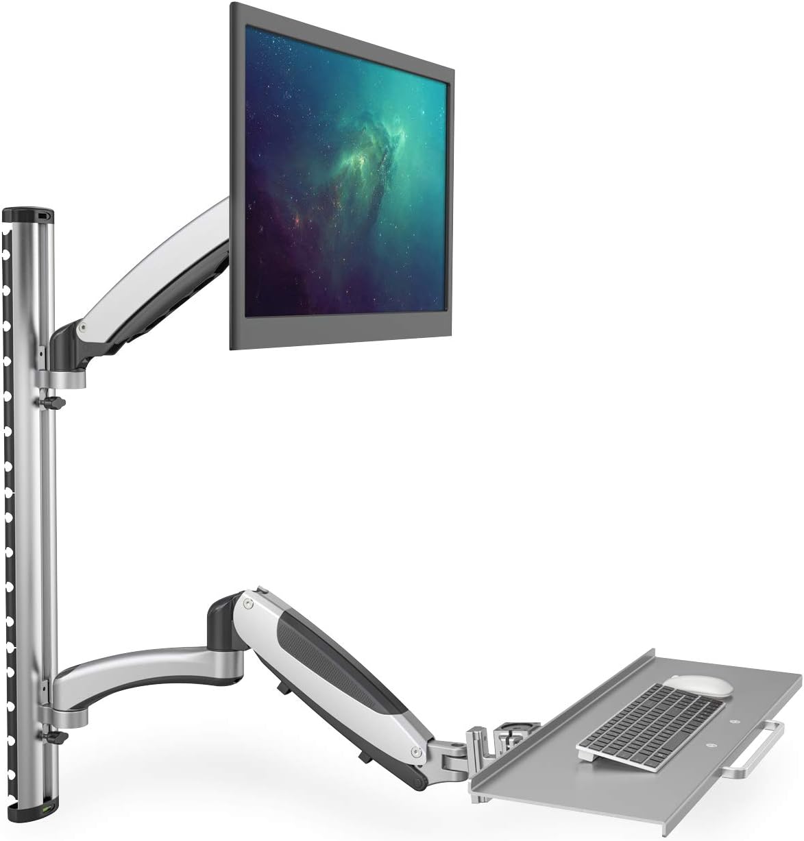 Flexible Monitorhalterung mit Tastaturablage, Halterung mit Tastaturablage Bis 27" | Max.: 6 kg | VESA: 75x75 bis 100x100 mm Silber