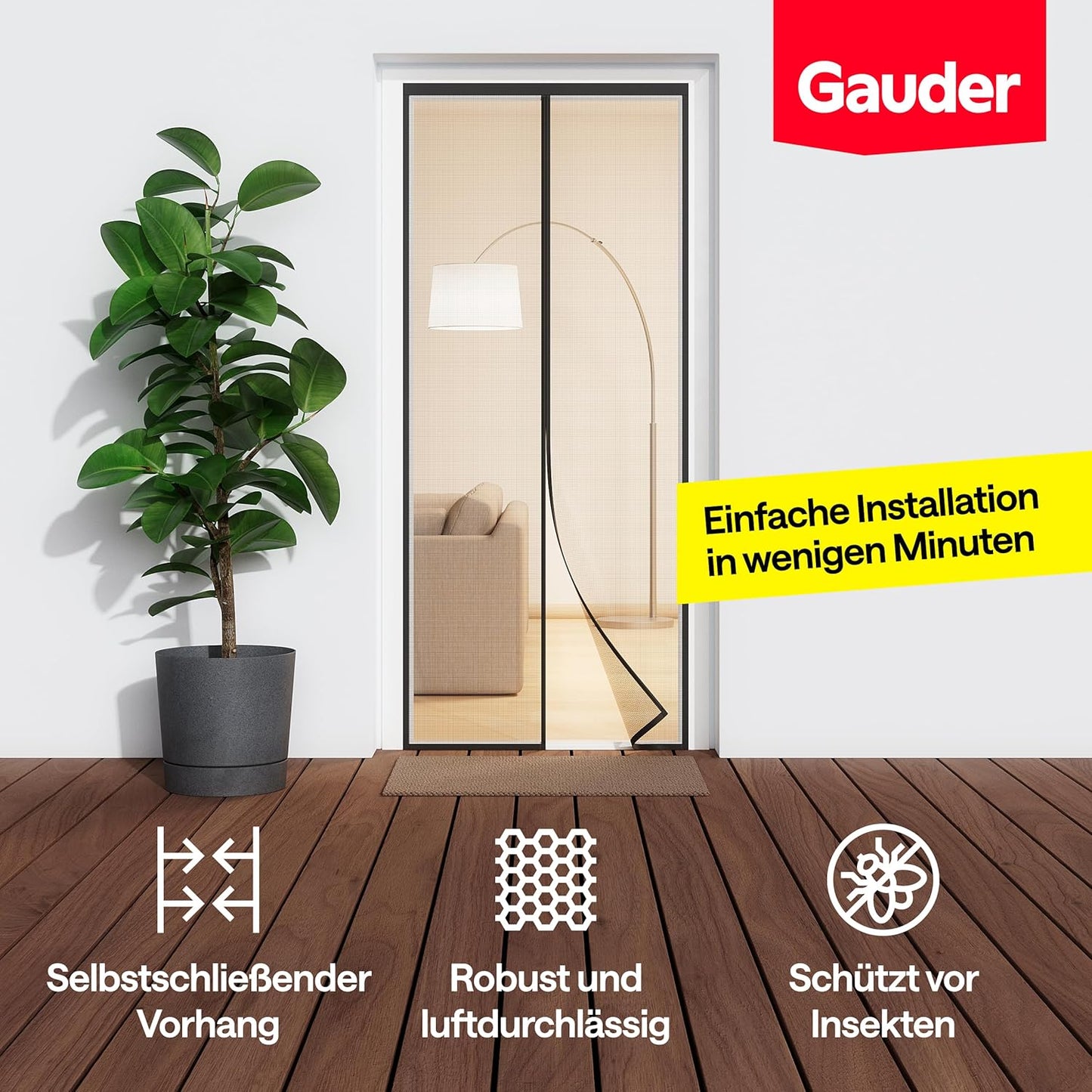 Magnetischer Fliegengitter-Vorhang für Balkontüren, 100 x 210 cm