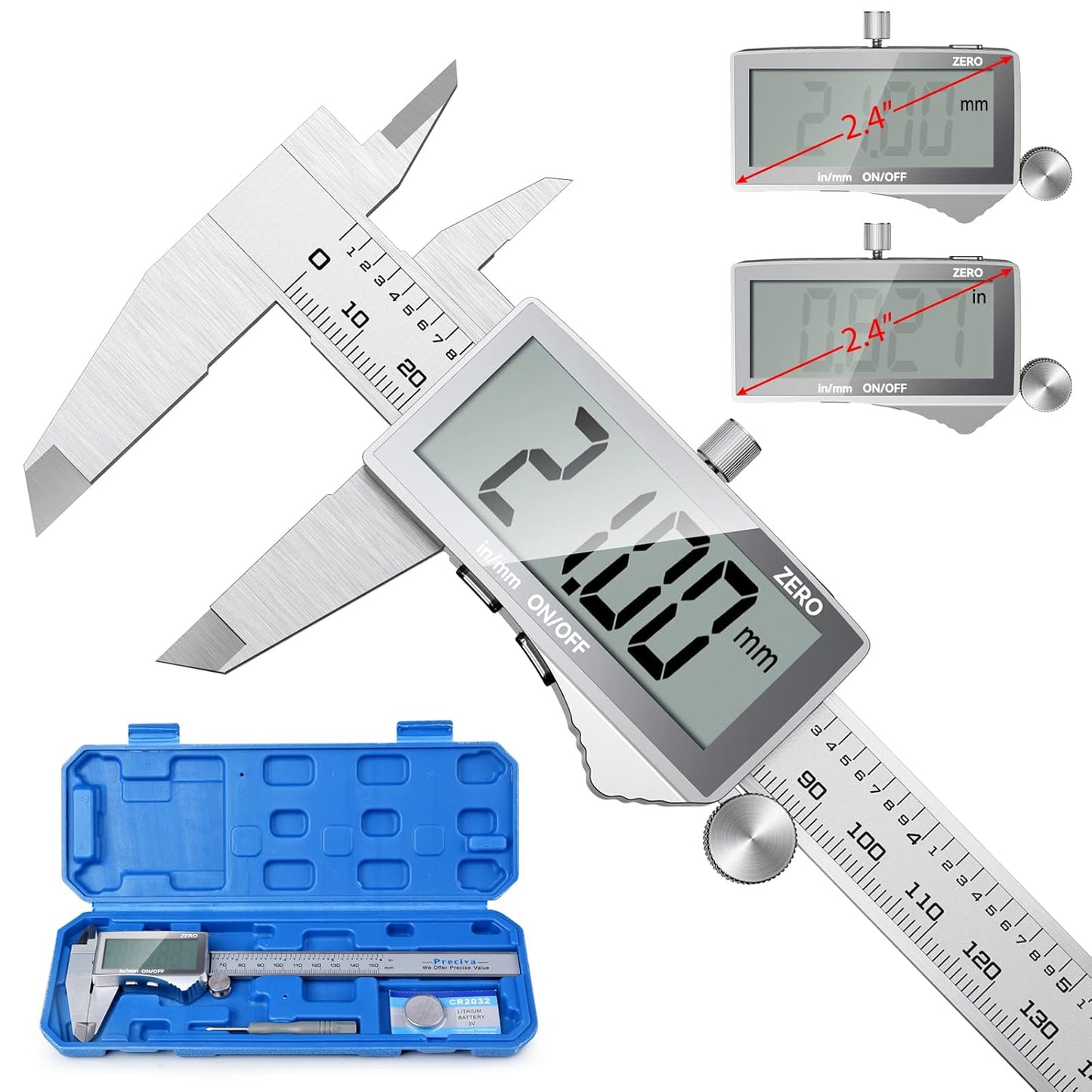 Digitaler Messschieber mit Display, blau