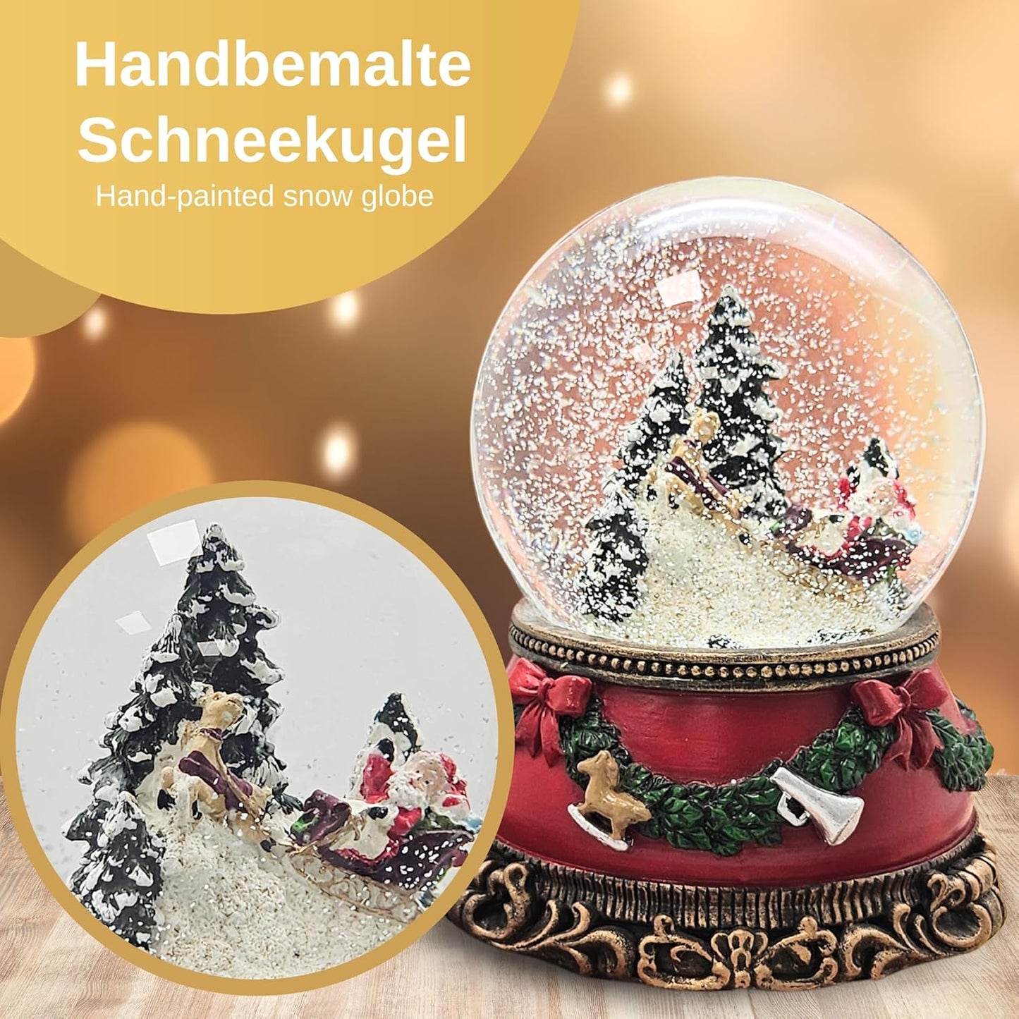 Schneekugel & Spieluhr Santa im Schlitten