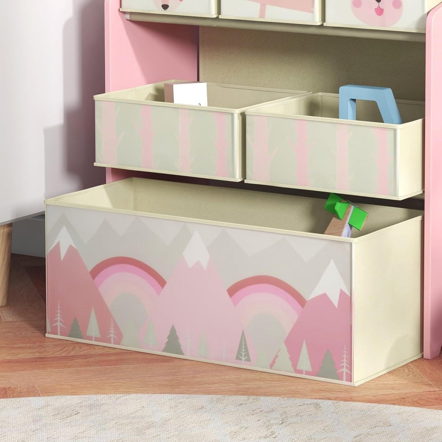 Kinder-Spielzeugregal mit Aufbewahrungsboxen, Rosa