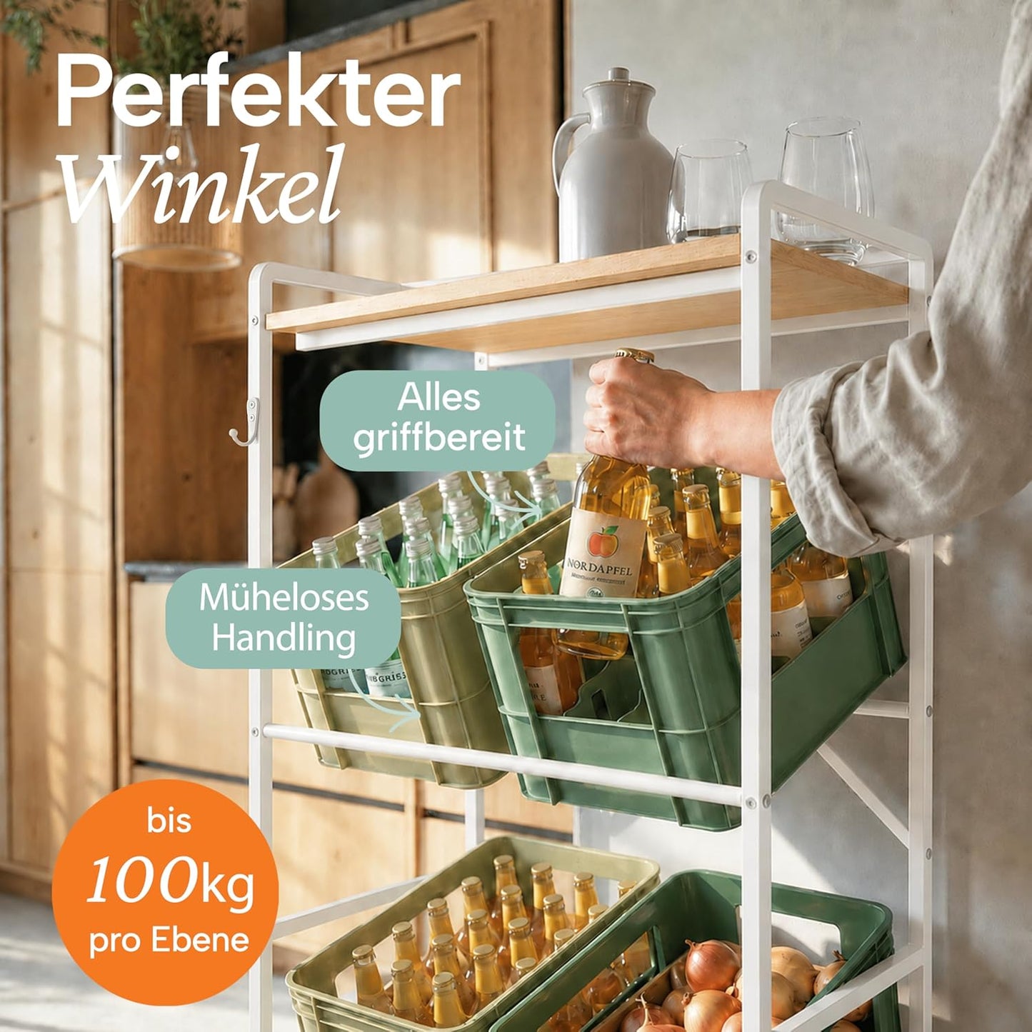 Getränkekistenregal mit Flaschenöffner & Haken, Weiss 4