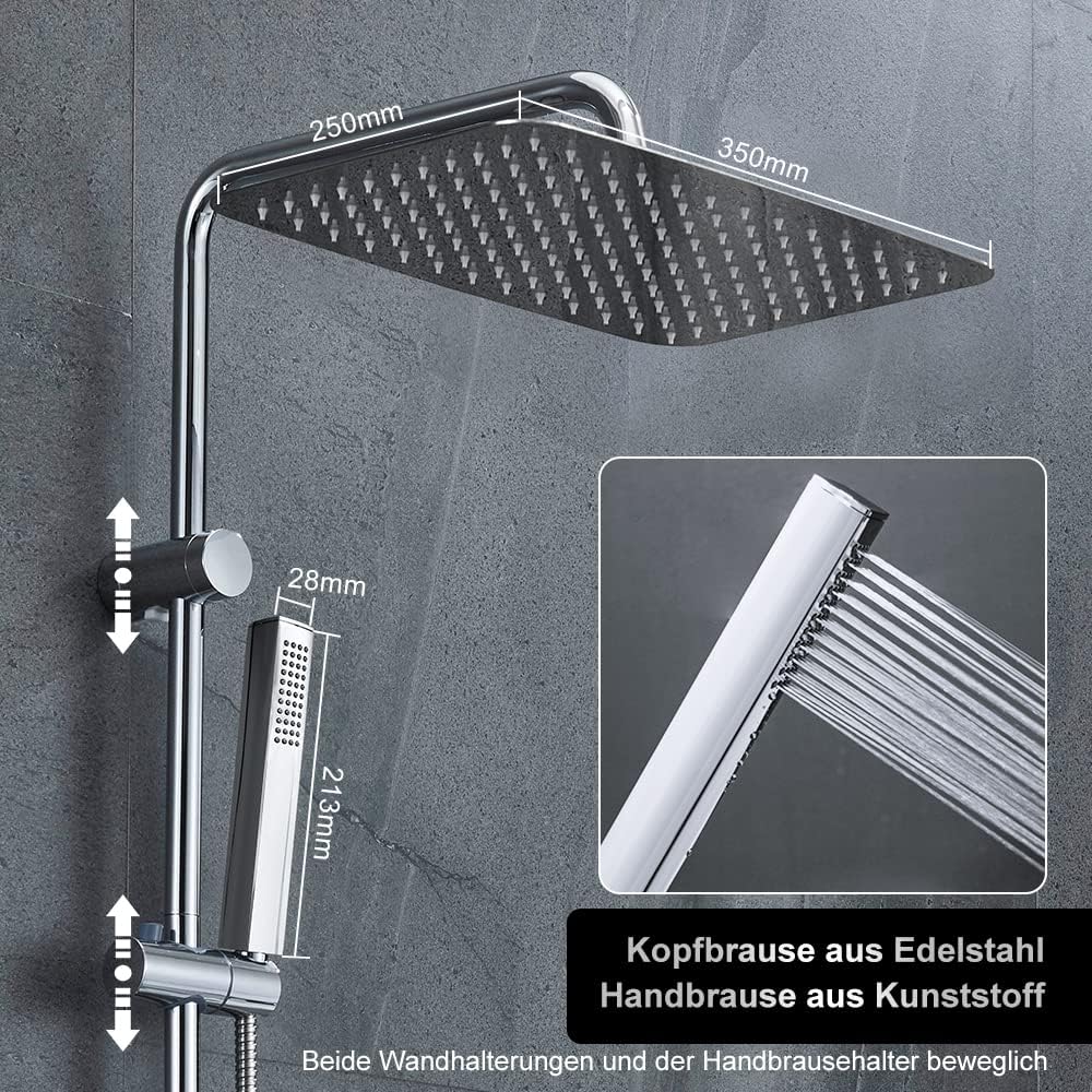 Duschsystem mit Duschstange und Kopfbrause, YT-3525CP Chrom