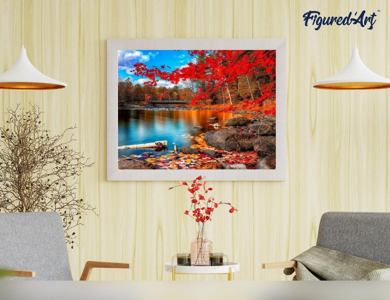 Malen nach Zahlen - Fluss und Wald im Herbst, Fluss und Wald im Herbst 40x50cm Mit Keilrahmen (nicht gespannt)