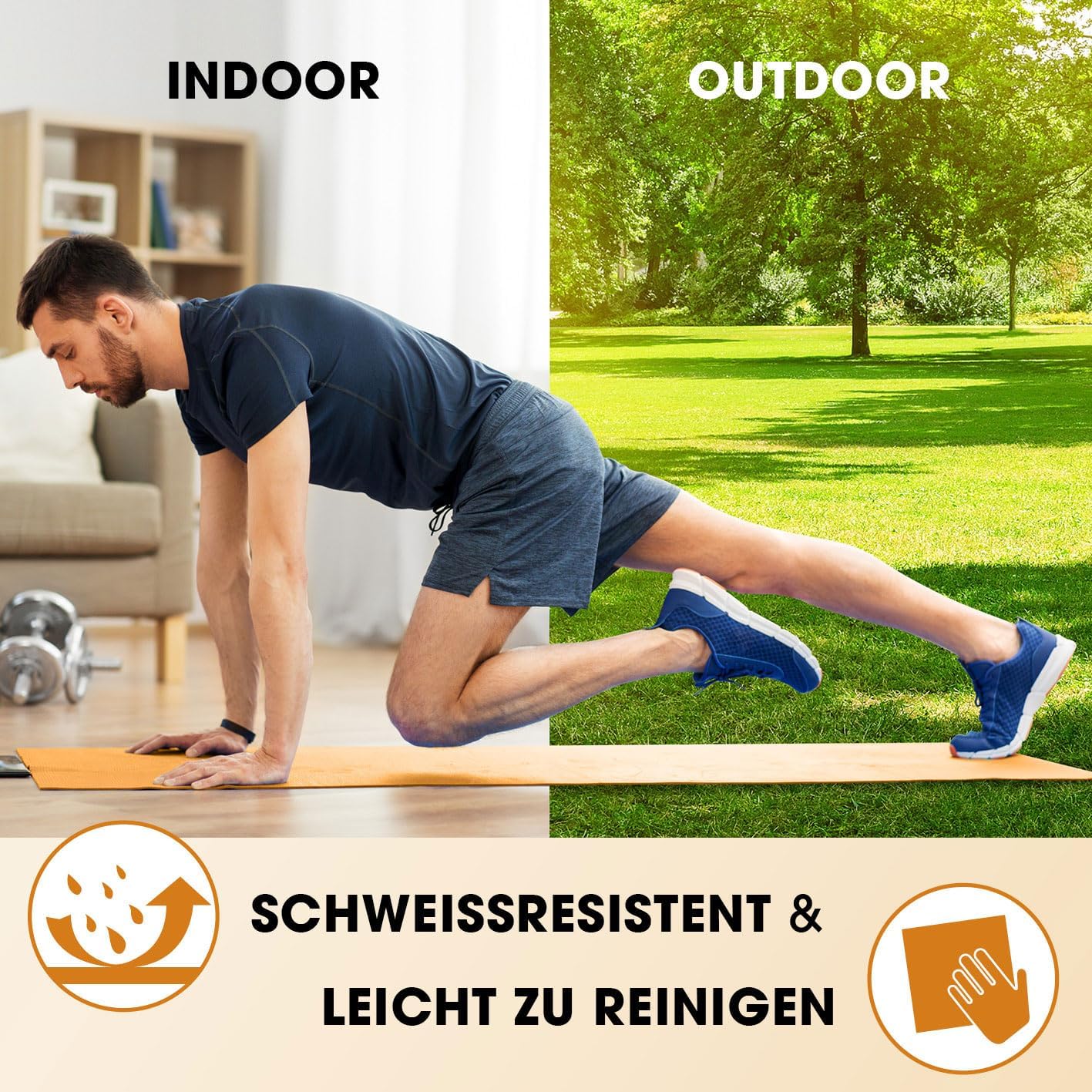Rutschfeste Fitnessmatte, gelenkschonend, 183 x 61 x 1 cm Orange