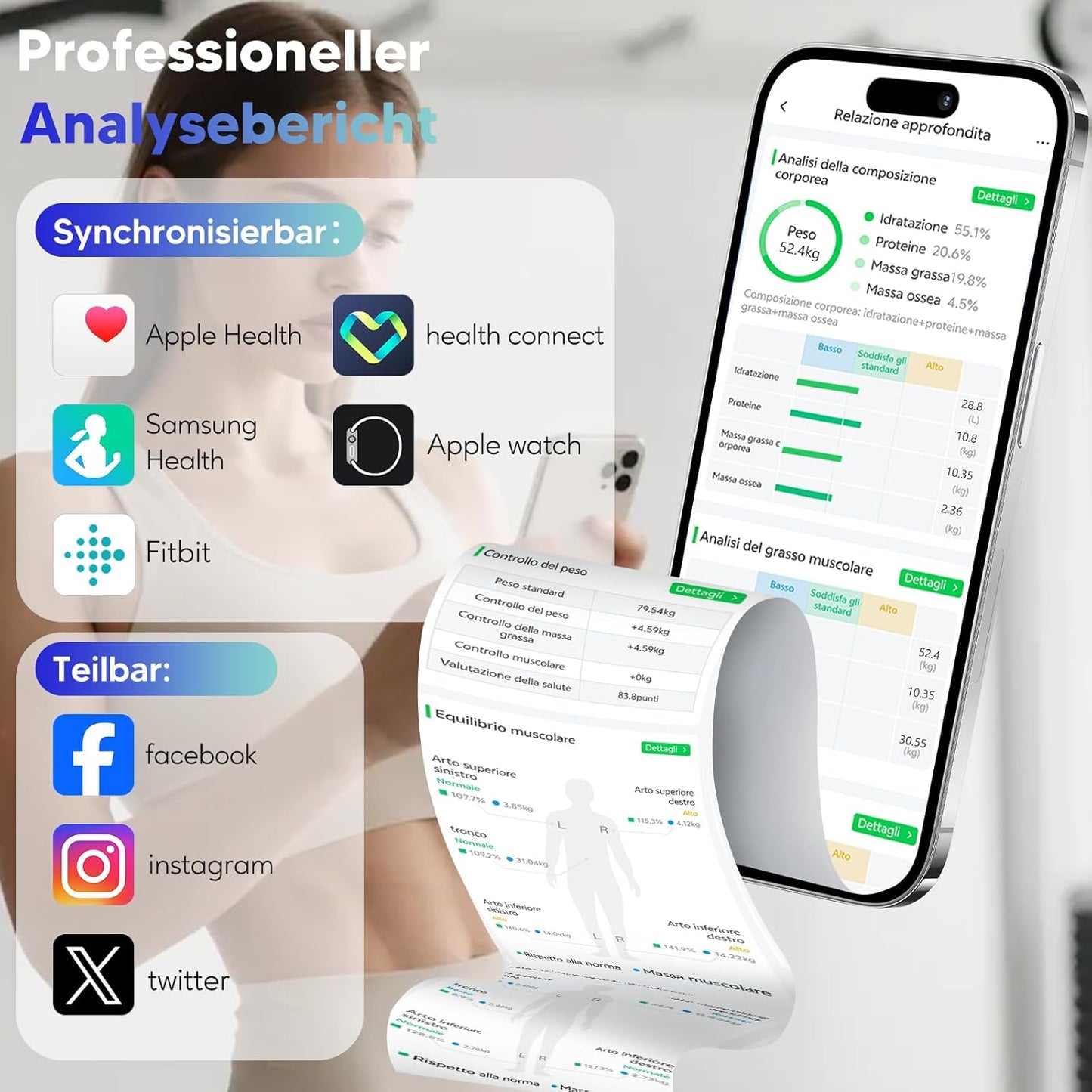 Körperanalysewaage mit Handsensoren & App-Unterstützung, Weiss 8