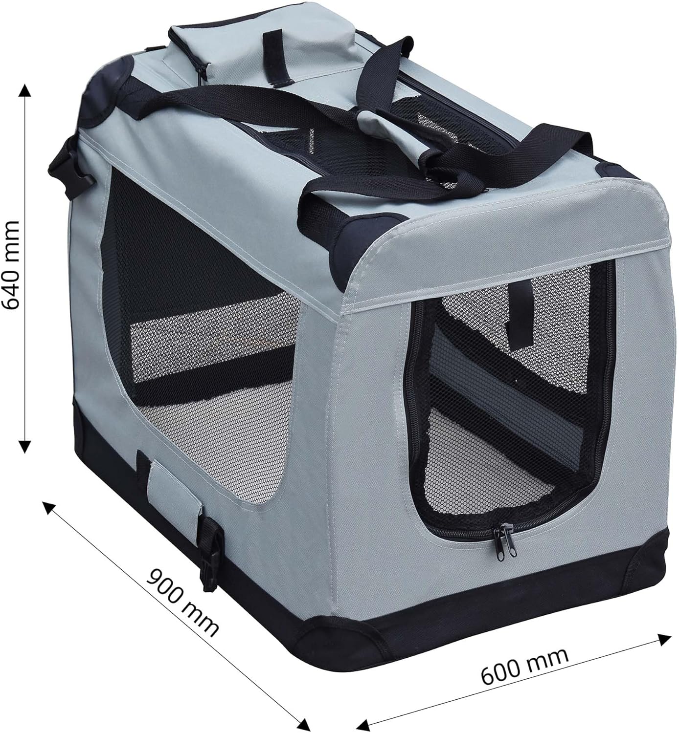 Faltbare Transportbox für Haustiere, Gr. XXL (90x60x64 cm)|grau