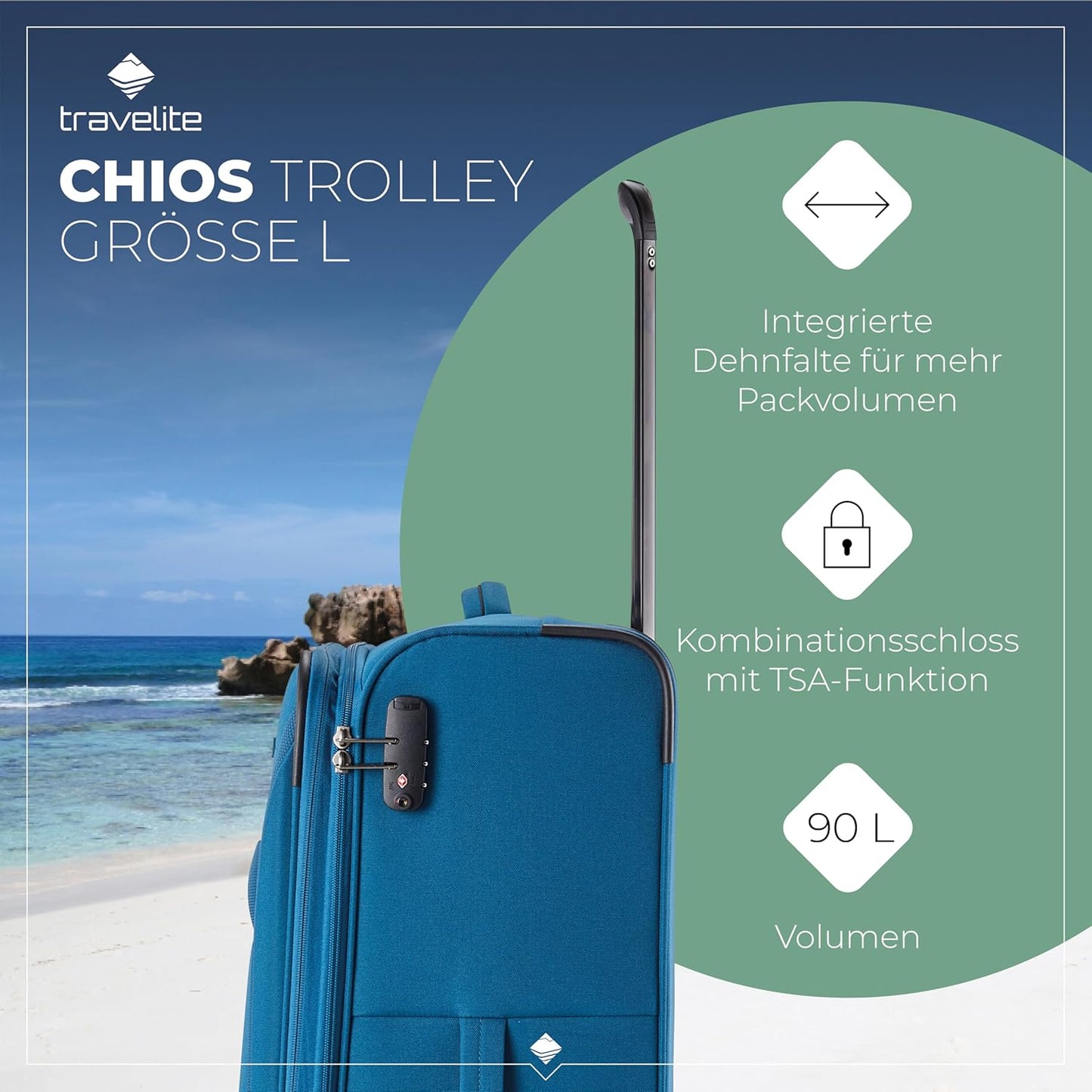 Chios Weichschalenkoffer mit Dehnfalte, 97l, Trolley Grösse L (78 cm) Petrol