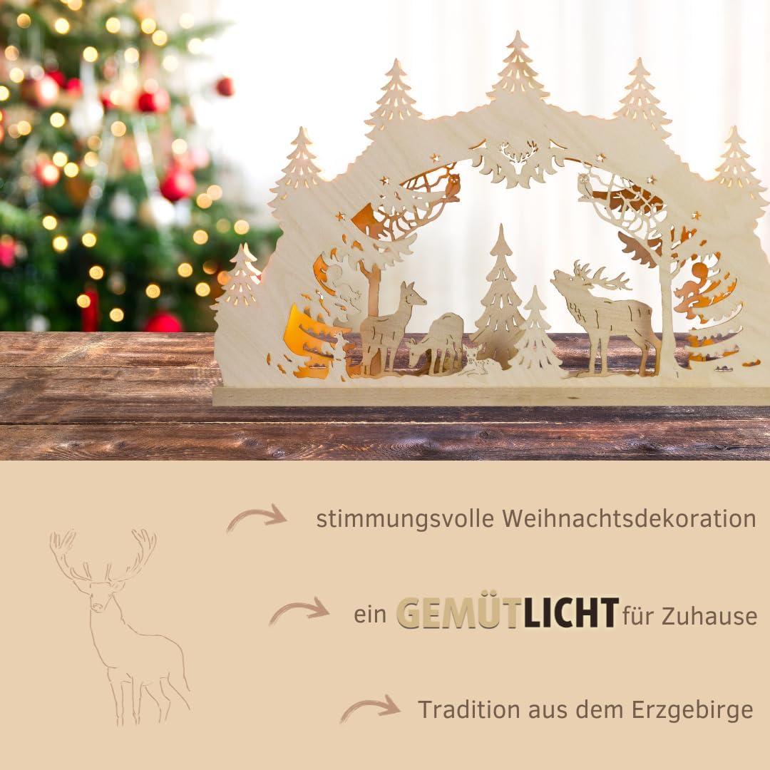 LED Schwibbogen Hirschfamilie, 8 Lampen