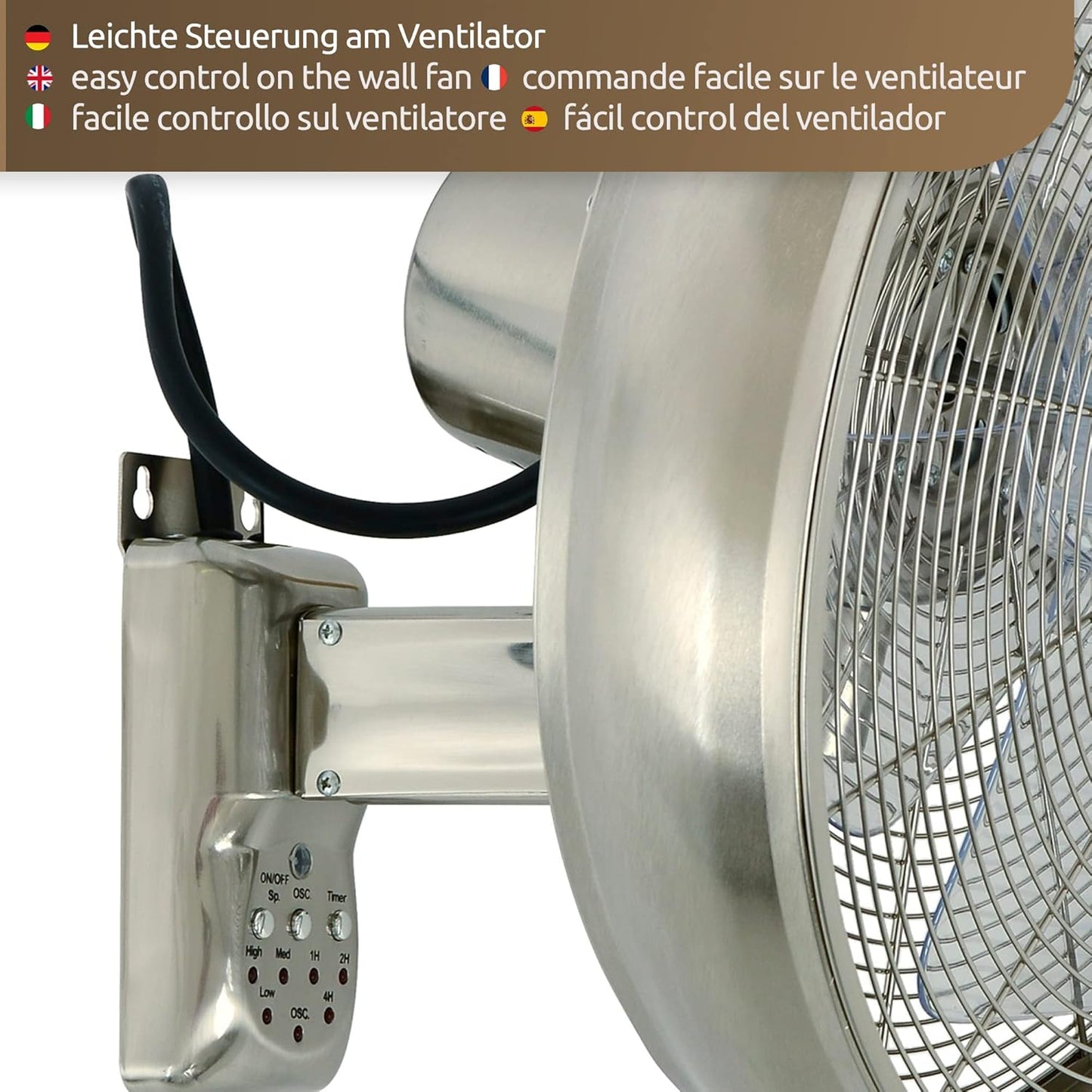 Wandventilator mit Fernbedienung, Stahl
