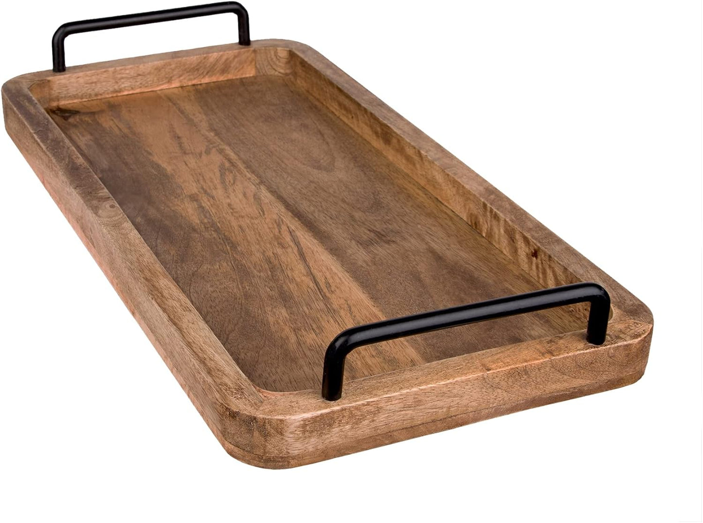 Serviertablett aus Mangoholz mit Metall-Griffen, 50 x 25 x 3 cm