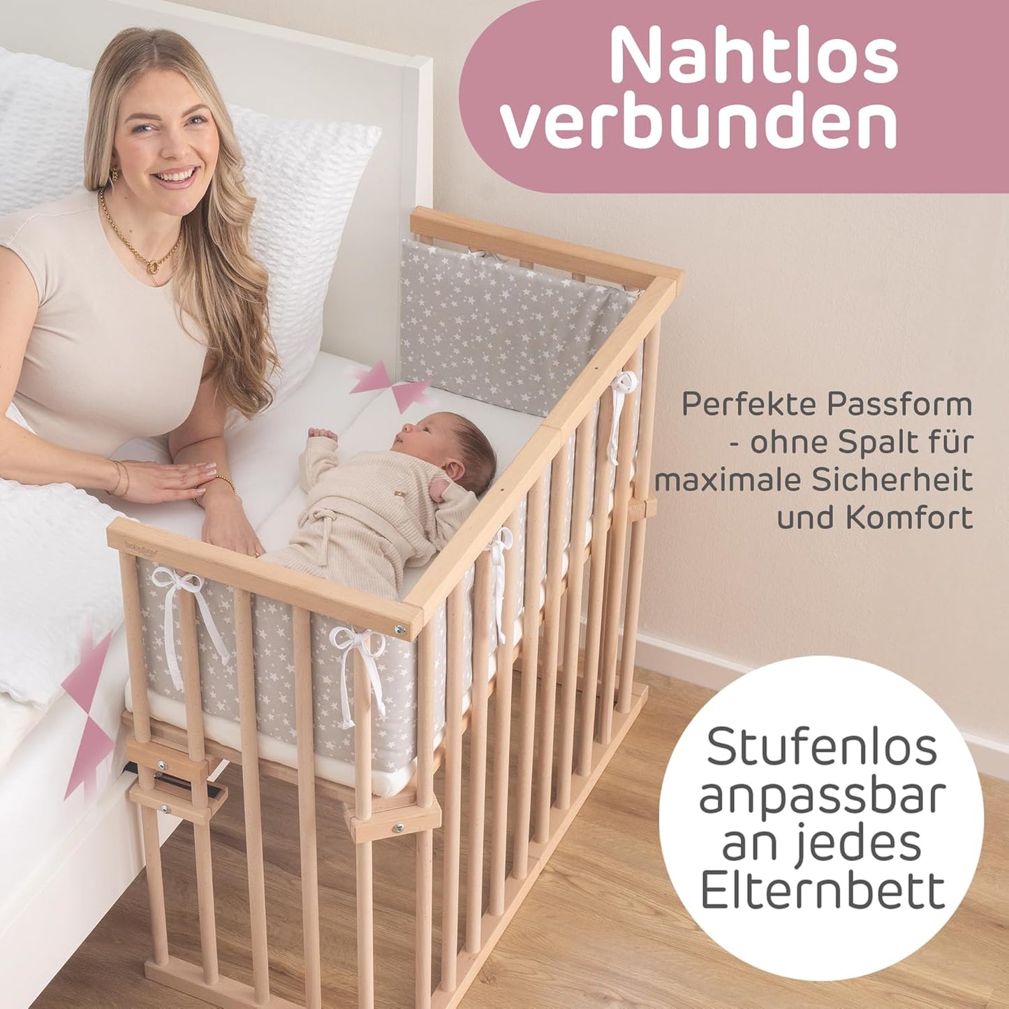 Beistellbett Midi mit Matratze Classic Soft, Natur Unbehandelt 88L x 44.5B x 79H cm Mit Matratze