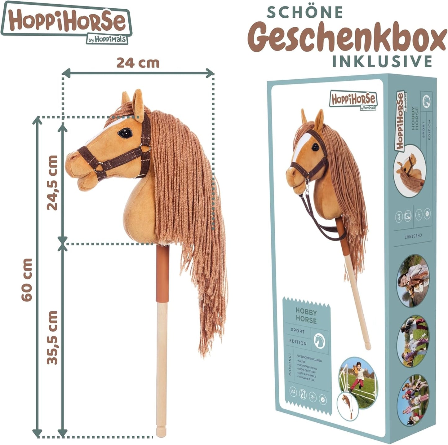 Steckenpferd mit Trense, A4 - MEDIUM Kastanie
