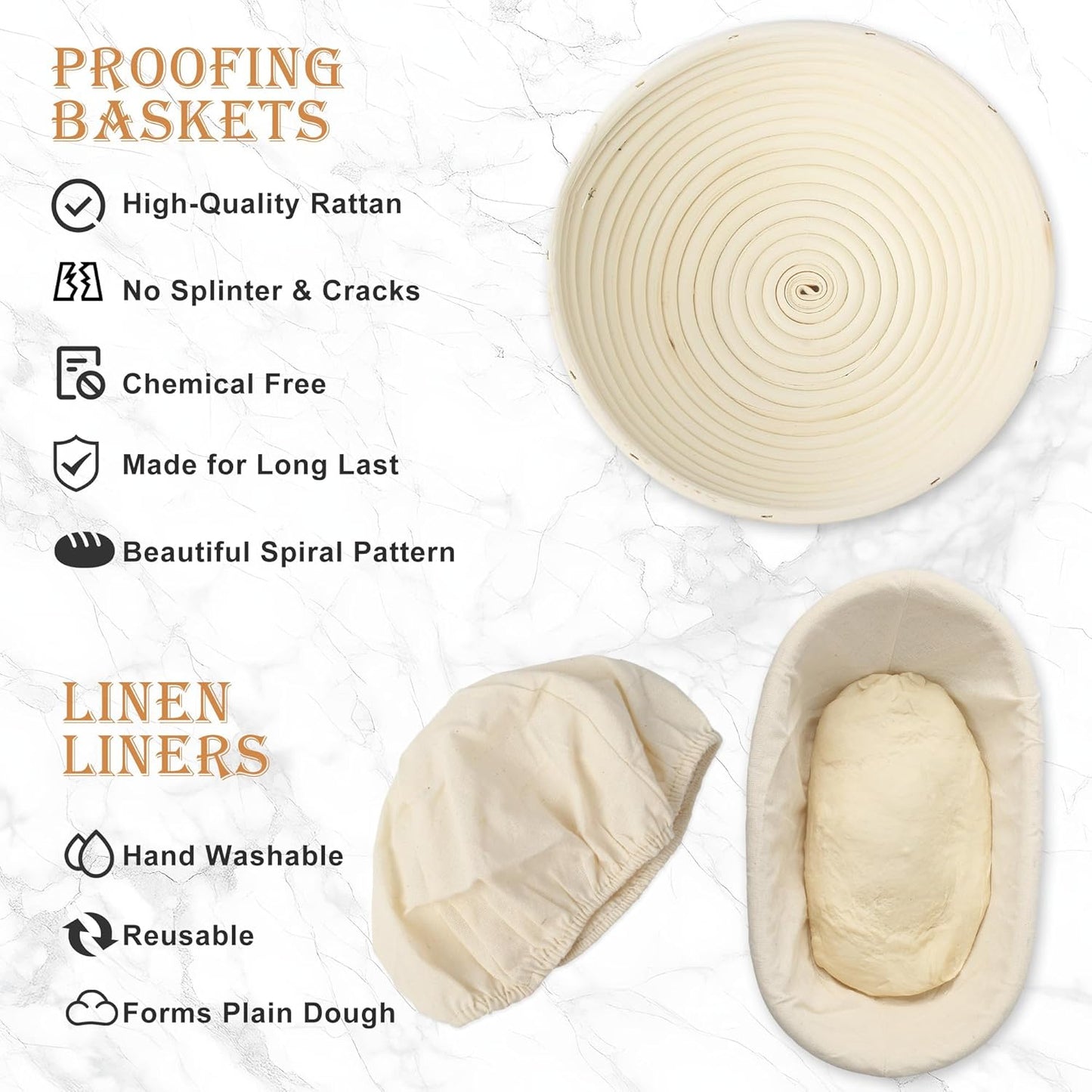 Gärkorb Brotback-Set, 23cm Rund + 25cm Oval