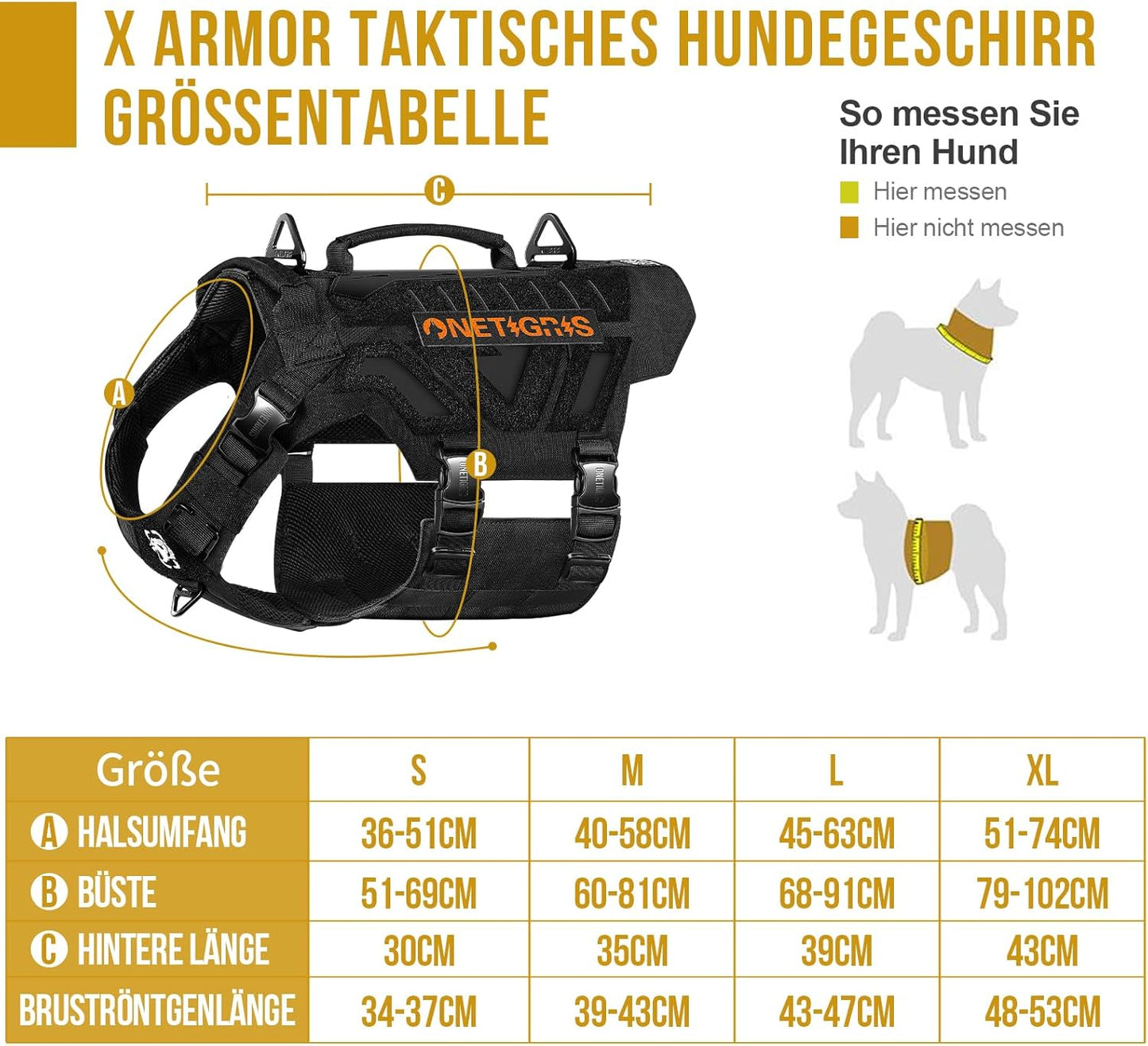 Taktisches Hundegeschirr X Armor, M, Schwarz