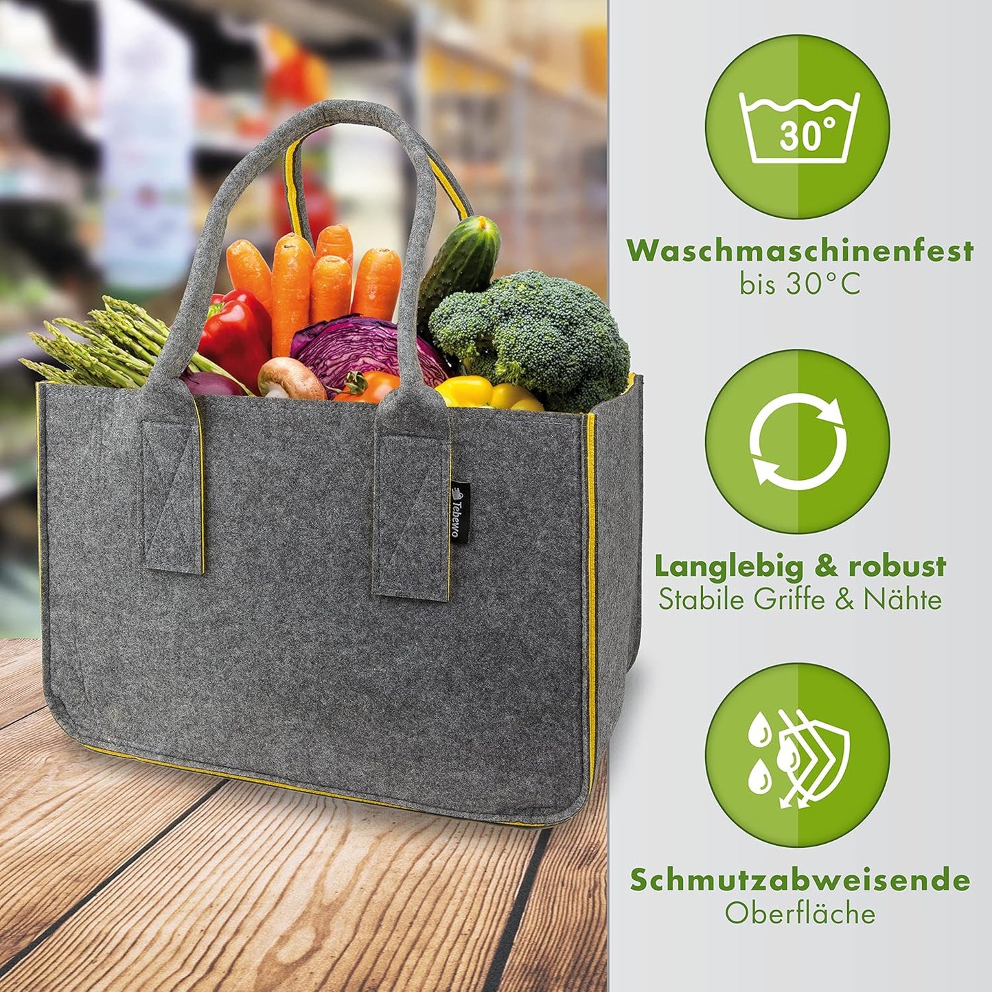 Faltbare Einkaufstasche, Grau/Gelb2