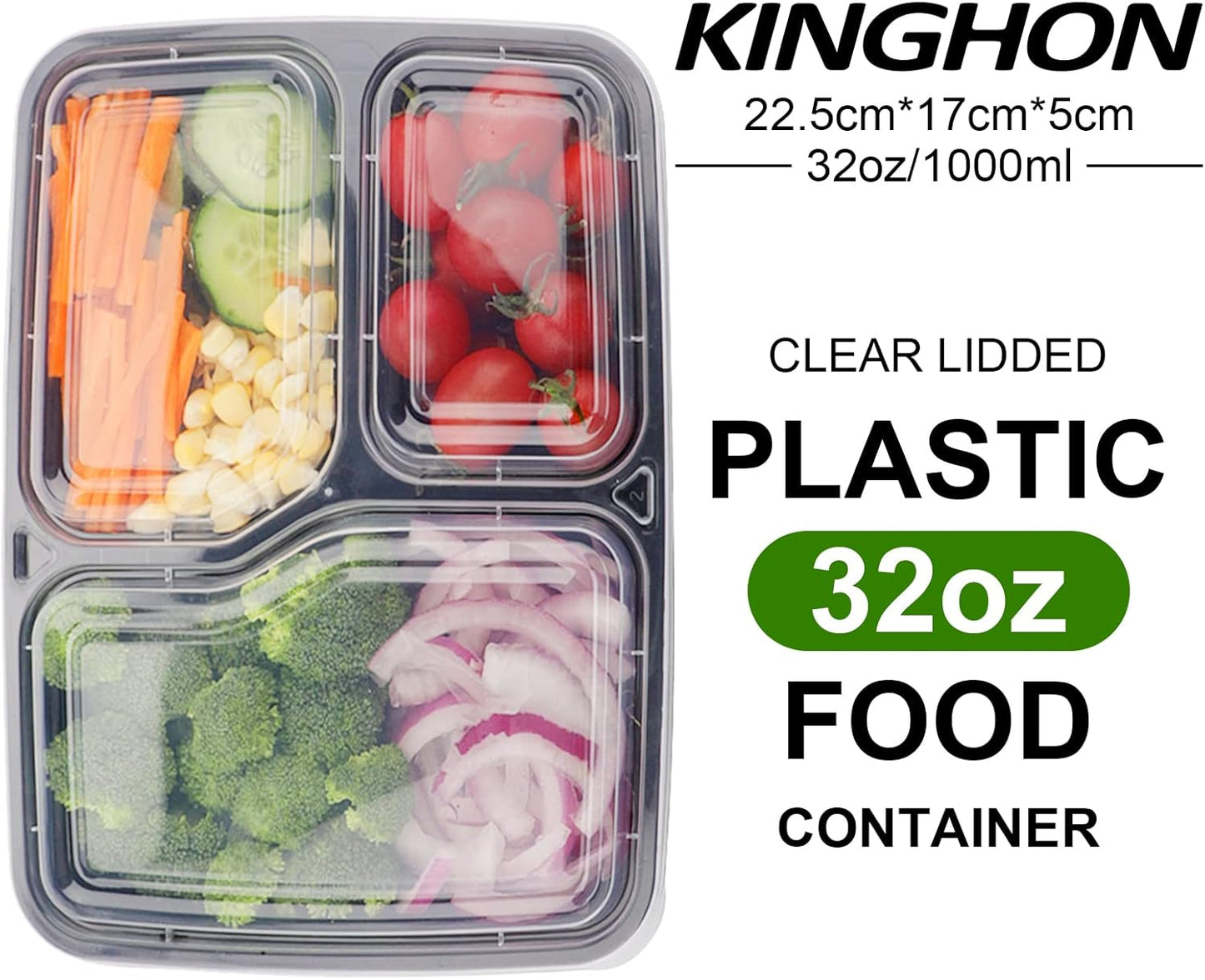 Meal Prep Container-Set, 3 Compartment 10 Pack