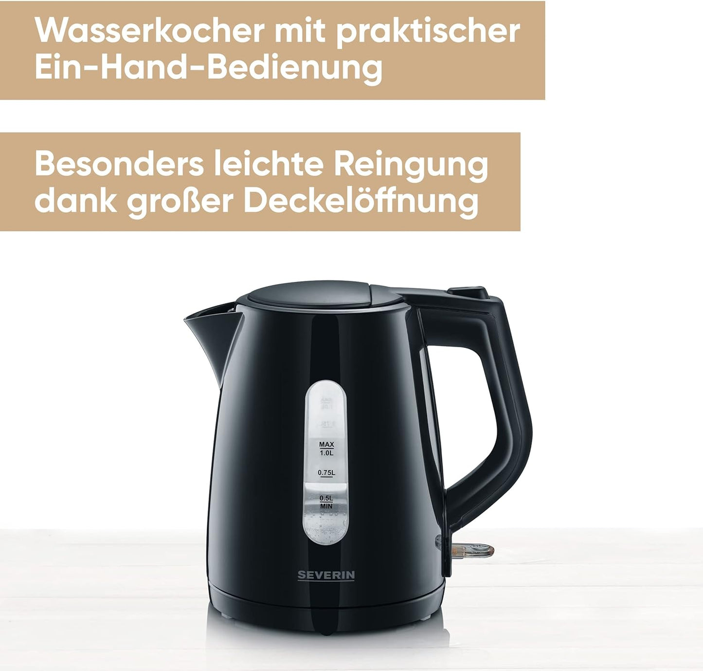 Wasserkocher mit Kalkfilter, 1L, 2200W, WK 3410, Schwarz