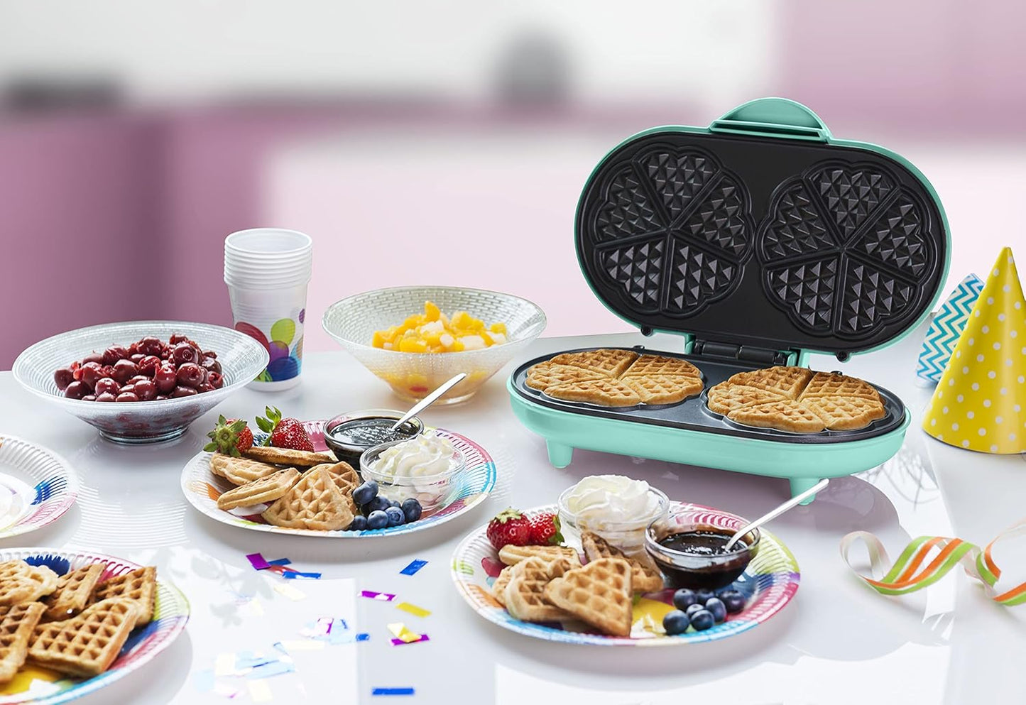 Doppel-Waffeleisen für Herzwaffeln, Grün