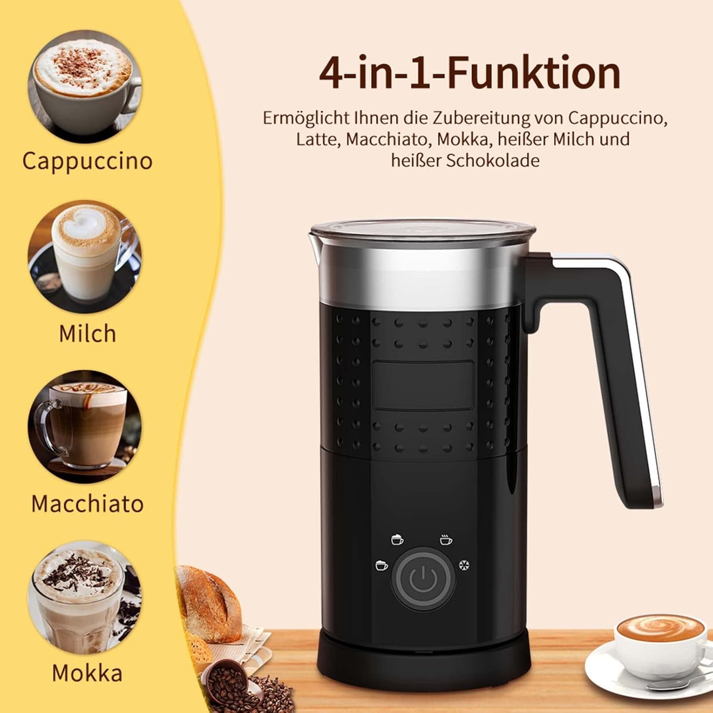 Elektrischer 4-in-1 Milchaufschäumer 300ml, 300ml-Schwarz ['Silber', 'Schwarz']
