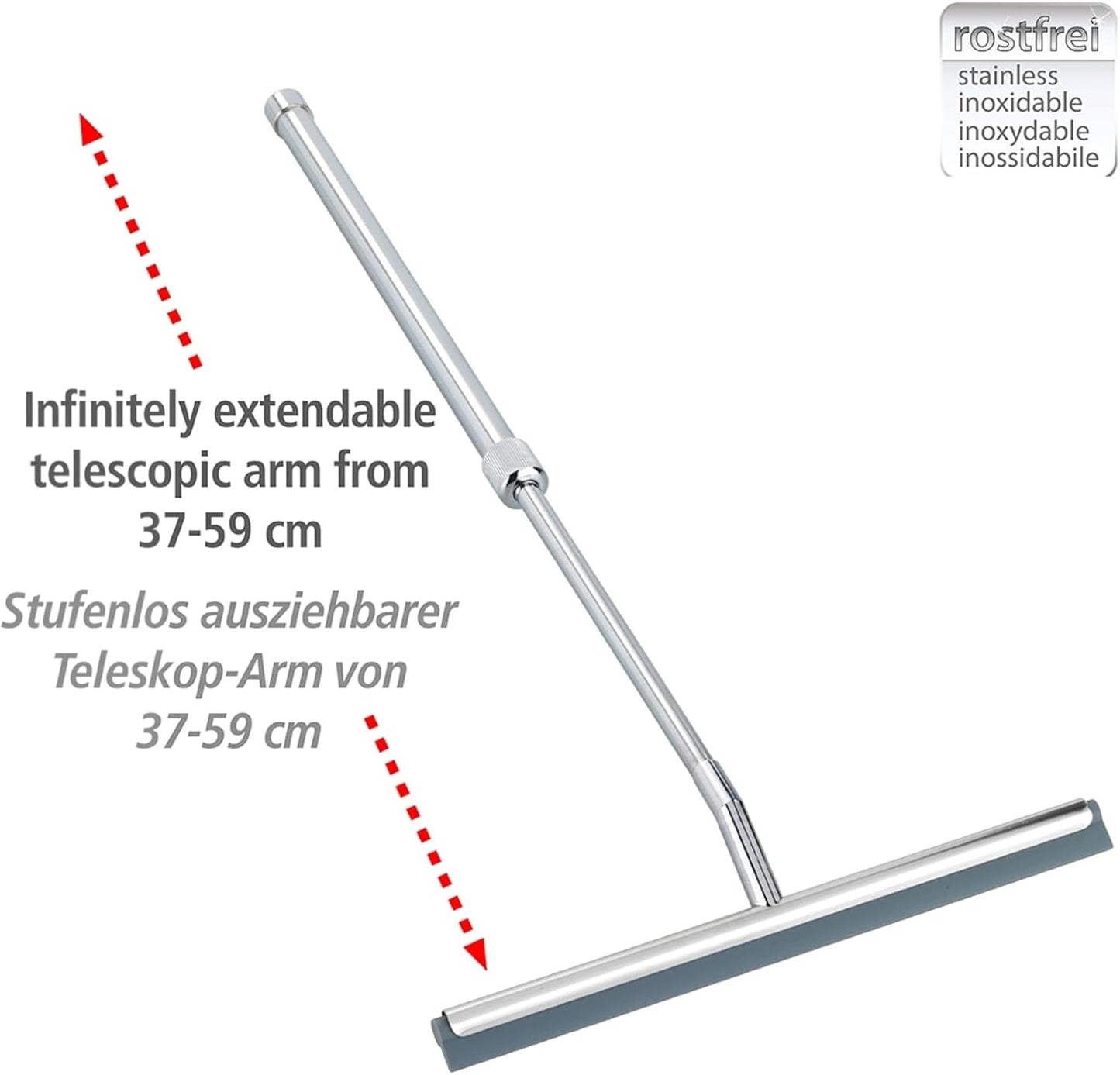 Teleskop-Duschabzieher mit Doppel-Gummilippe, Glänzend