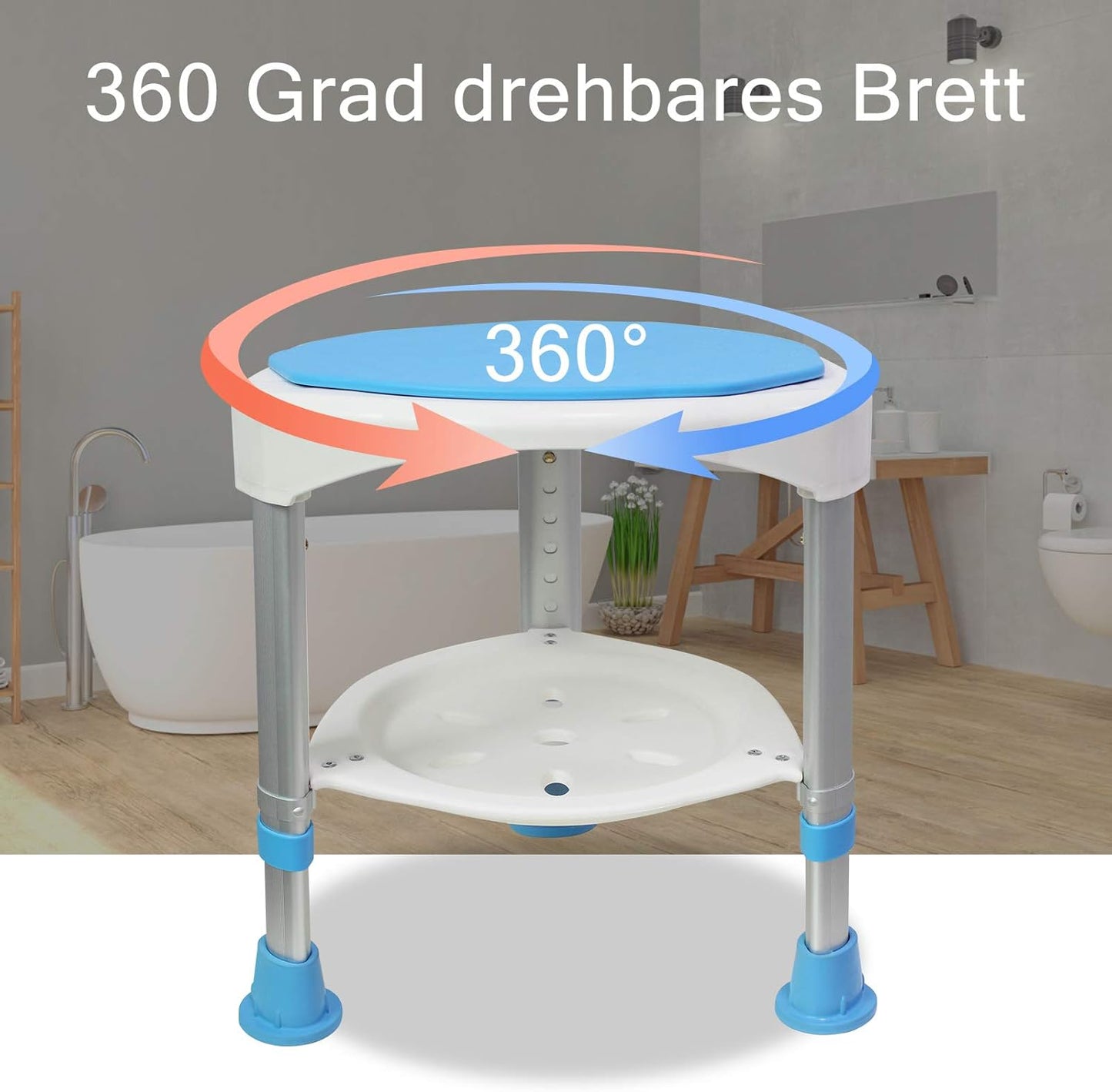 360° drehbarer Duschhocker, höhenverstellbar, 360°Drehbarer,Modell B