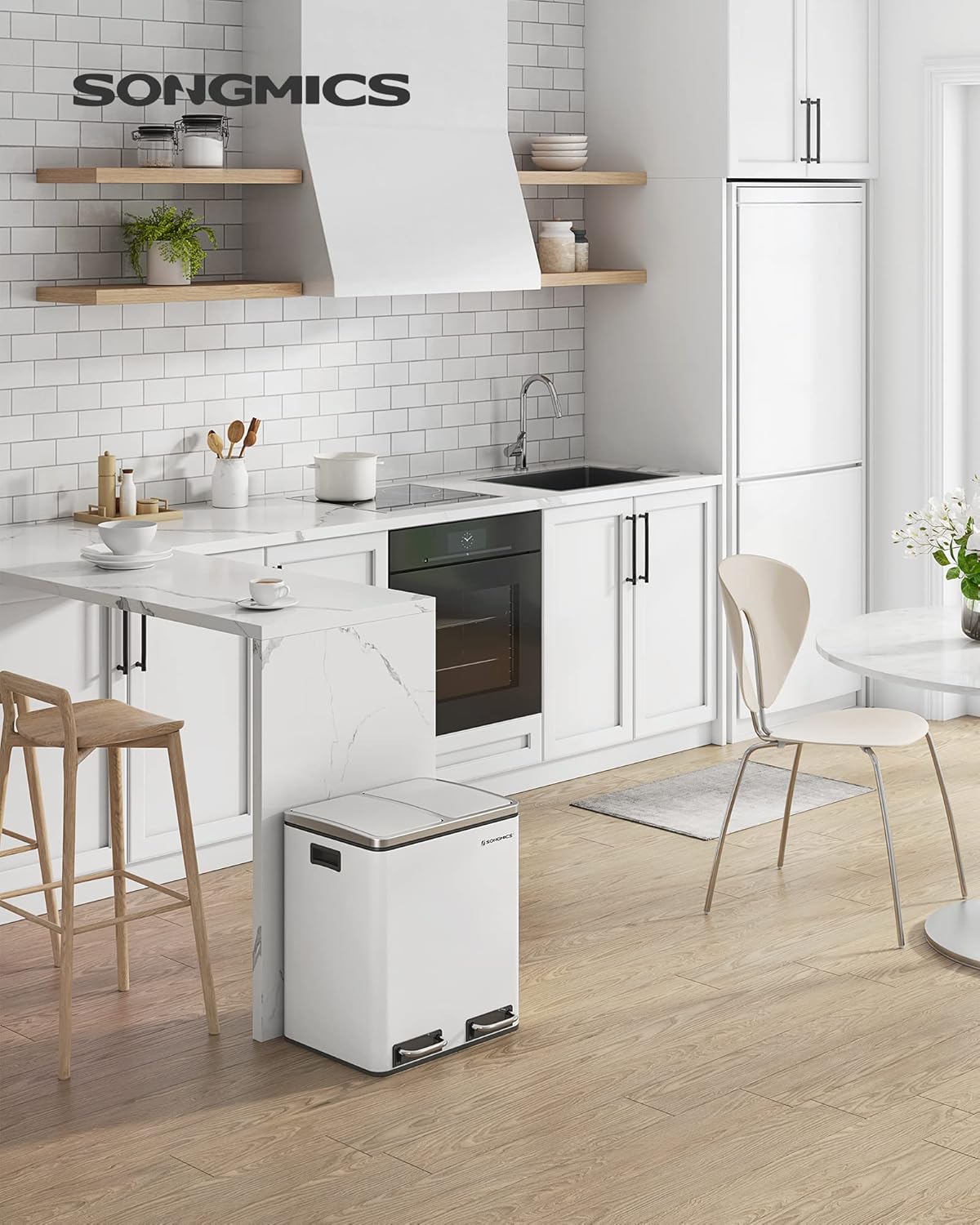 LTB30WT Mülltrennsystem Kaylee, 2 Fächer, Softclose, inkl. 15 Müllbeutel, Wolkenweiss