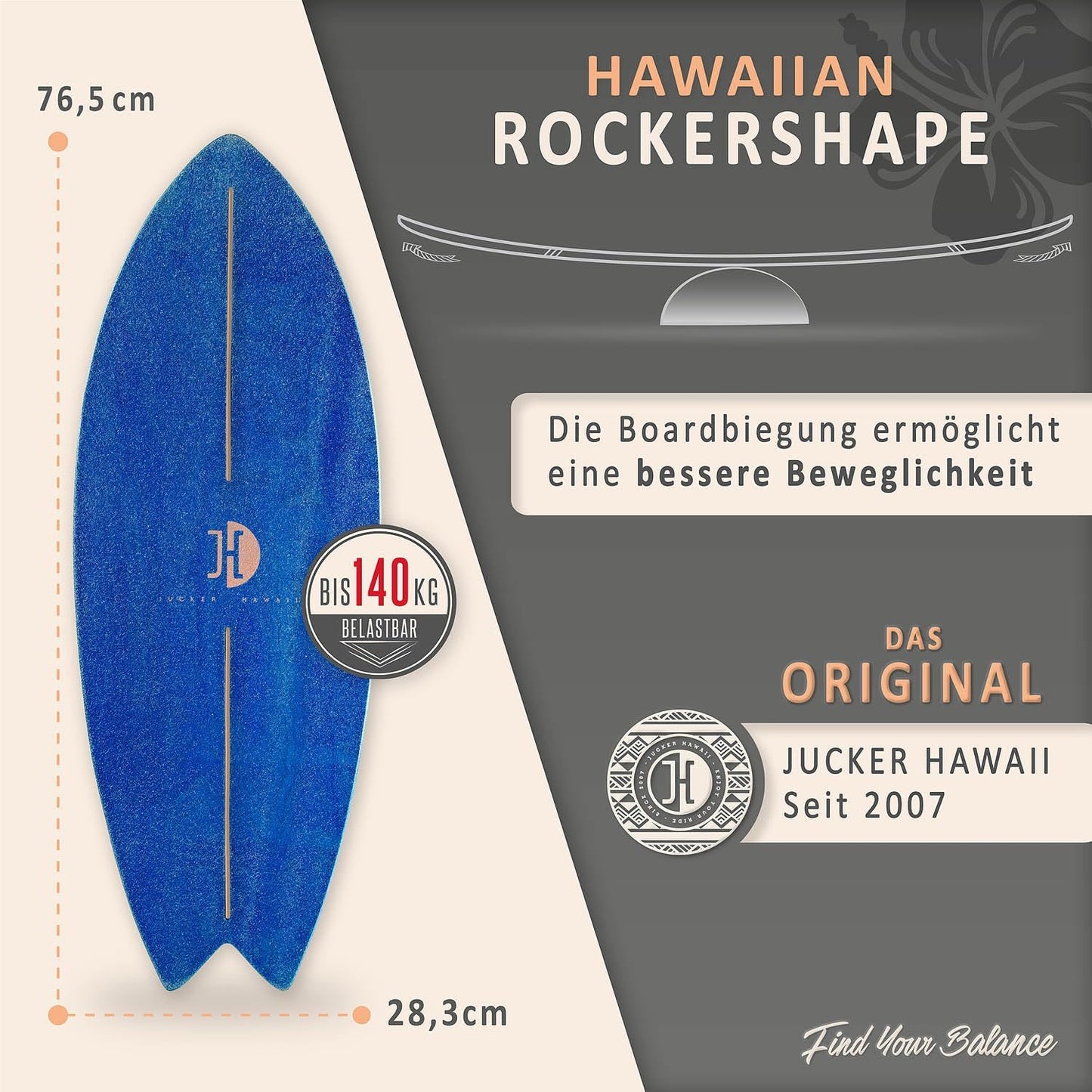 Balanceboard mit Rocker Shape und Korkhalbkugel, Blau + Korkhalbkugel