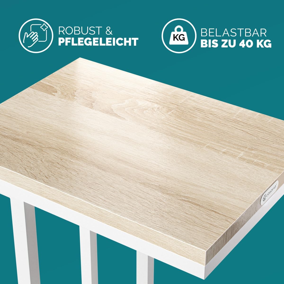 2er-Set Beistelltisch mit Rollen, 2x Weiß/Eiche