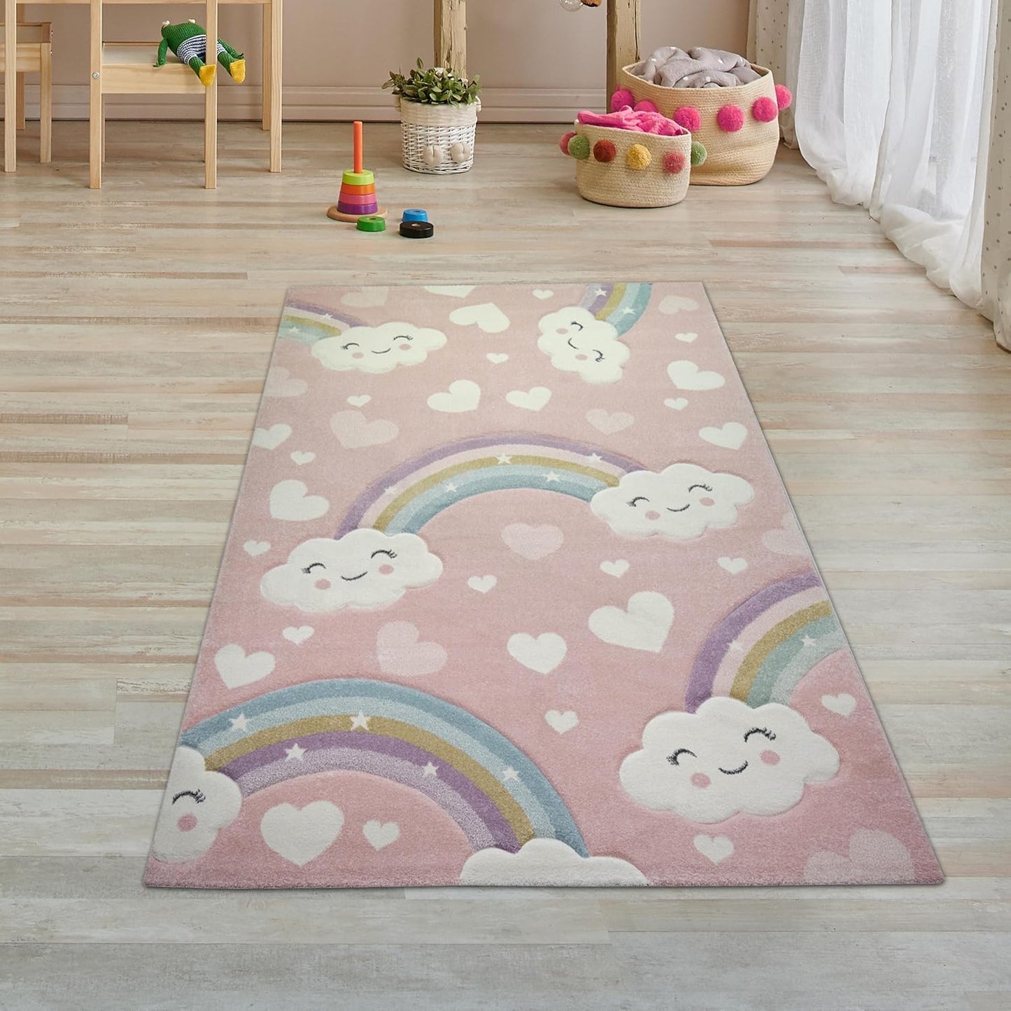 Kinderzimmerteppich mit Regenbogenmotiv, 80 x 150 cm