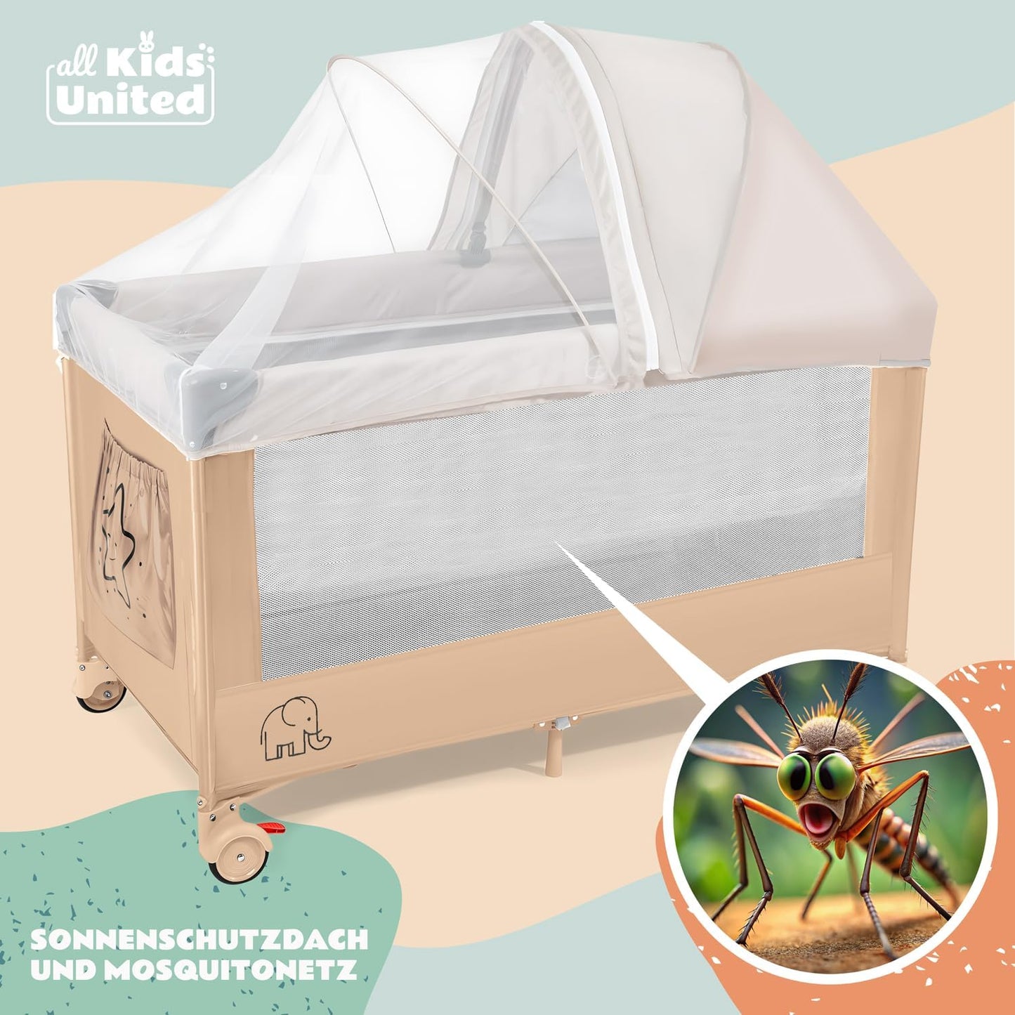 Baby-Reisebett mit Matratze und Zubehör, Beige