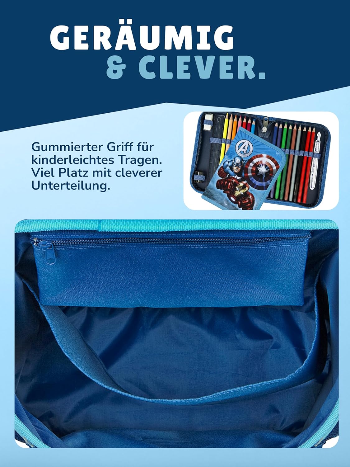 Ergonomisches Schulranzen-Set, 9-teilig, Marvel Avengers, 9-teiliges Set mit Sporttasche