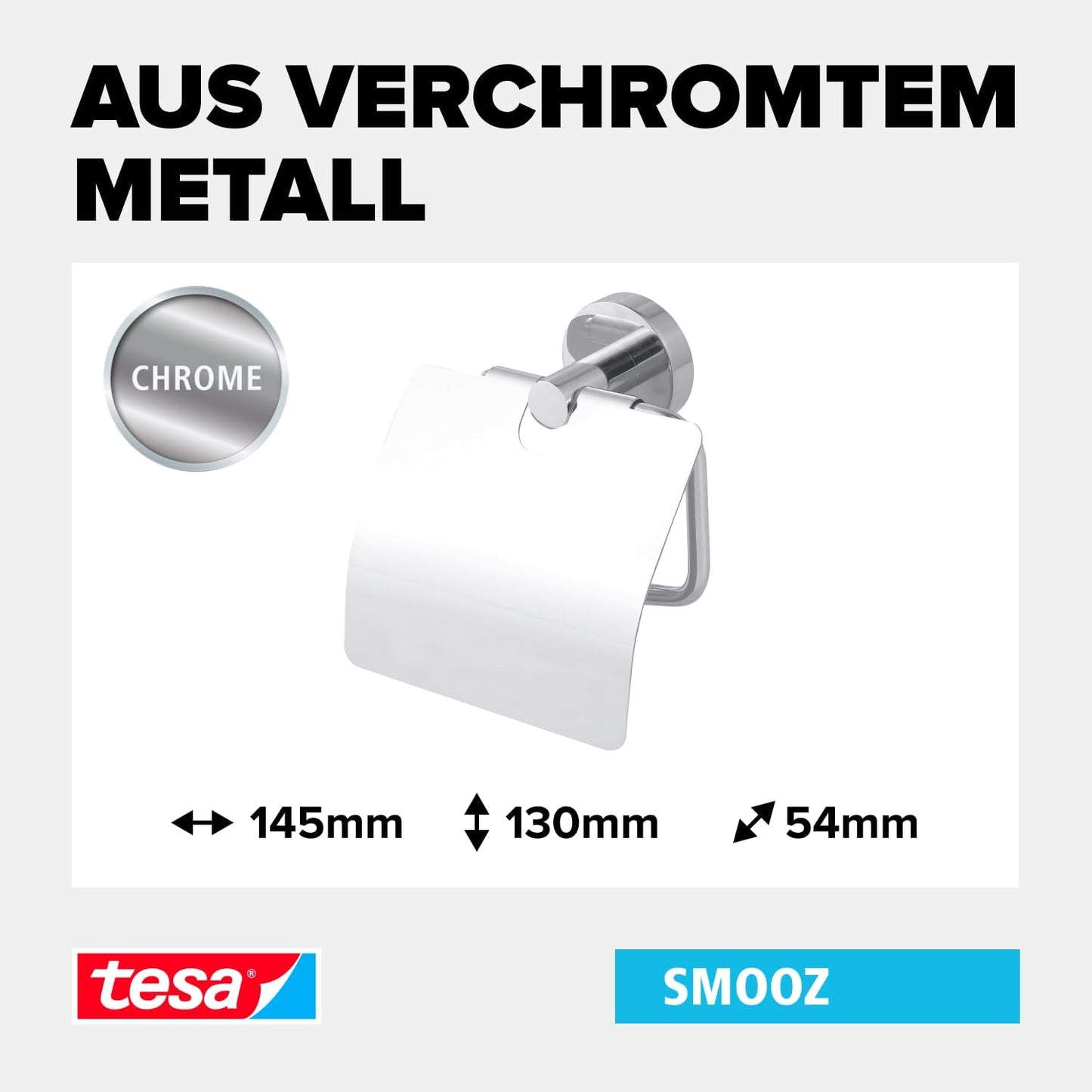 SMOOZ WC-Papierrollenhalter inkl. Klebelösung ohne Bohren, 145mm x 130mm x 54mm Toilettenrollenhalter (mit Deckel)