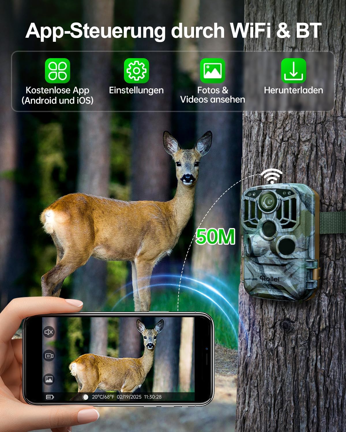Wildkamera 4K mit WiFi und Nachtsicht, Wildkamera 4K Wifi