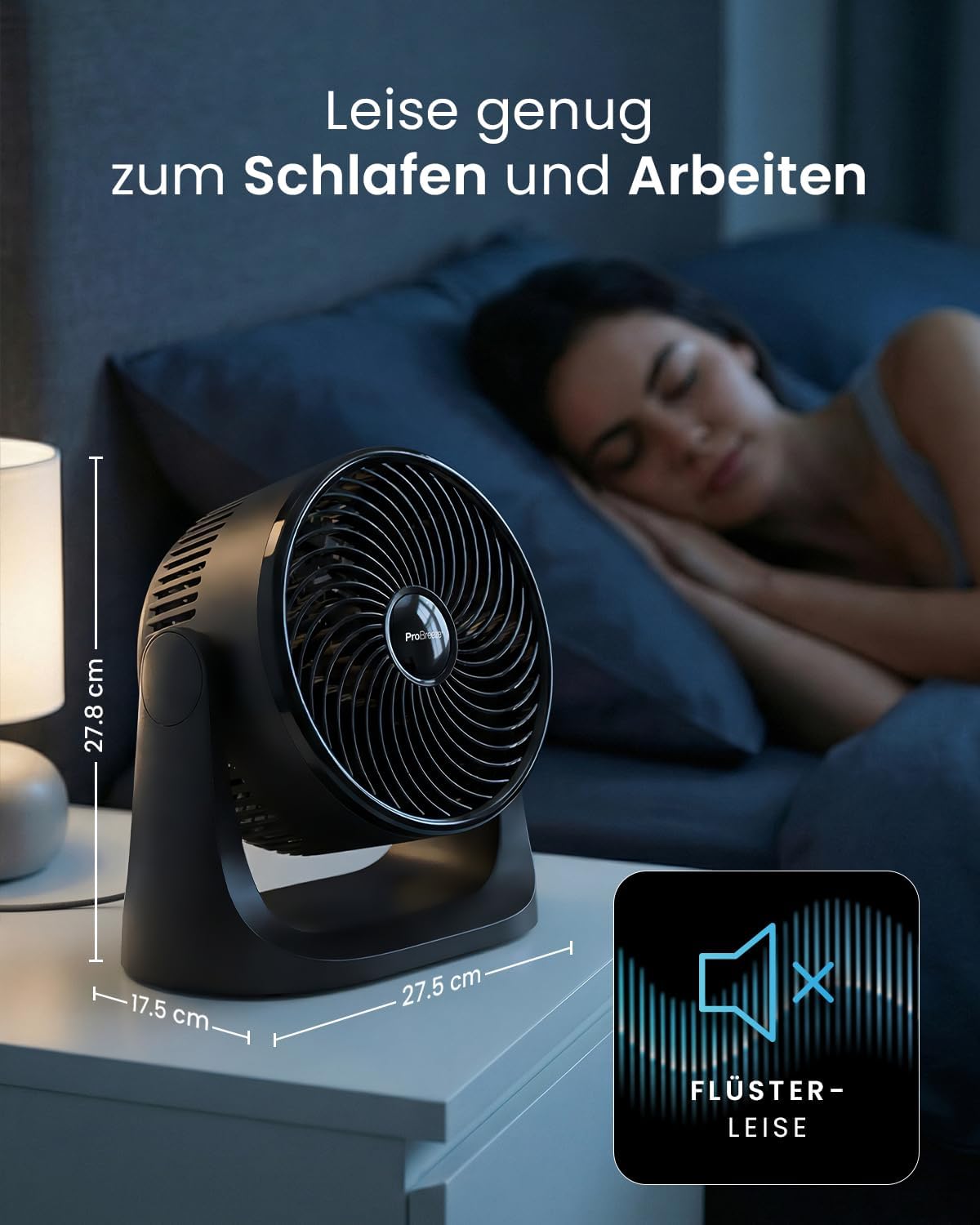 Mini Tischventilator mit 3 Stufen, Schwarz