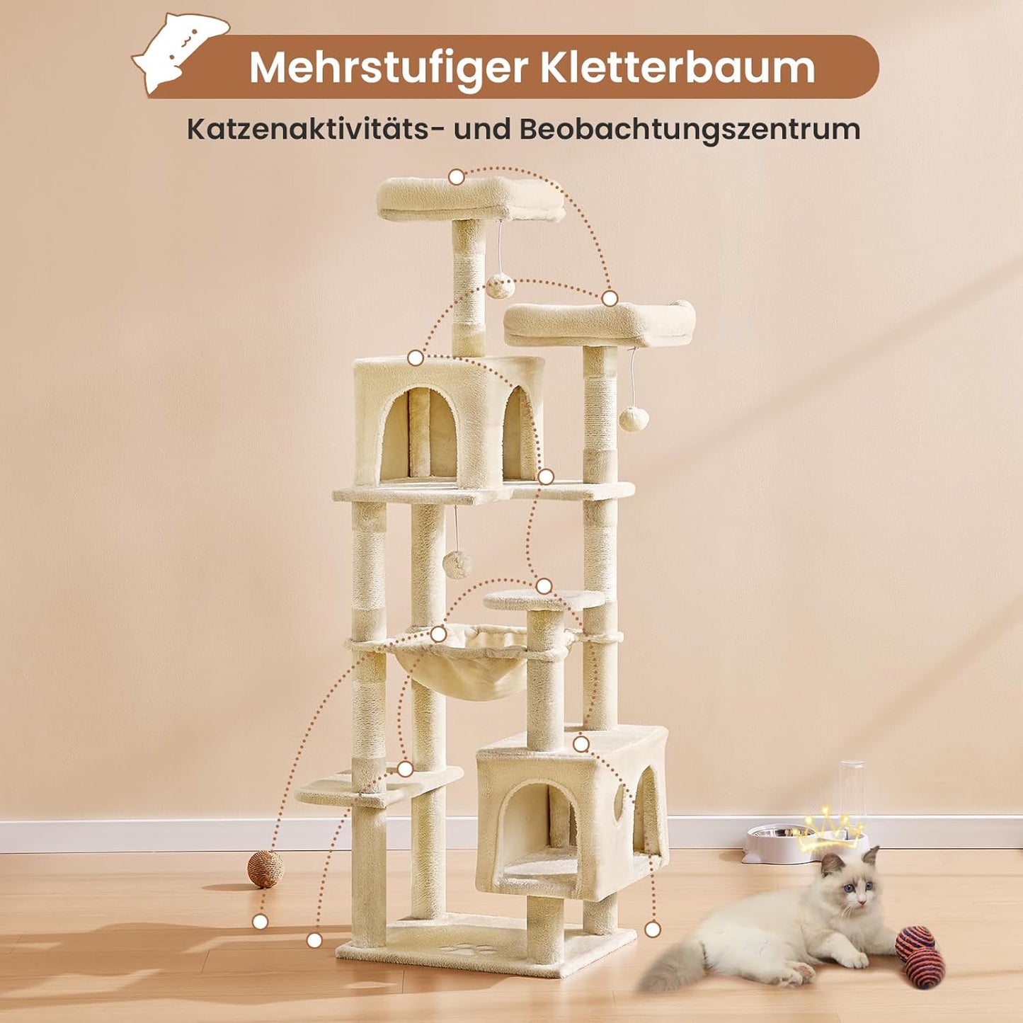 Katzenbaum gross 160 cm, Beige 160 cm