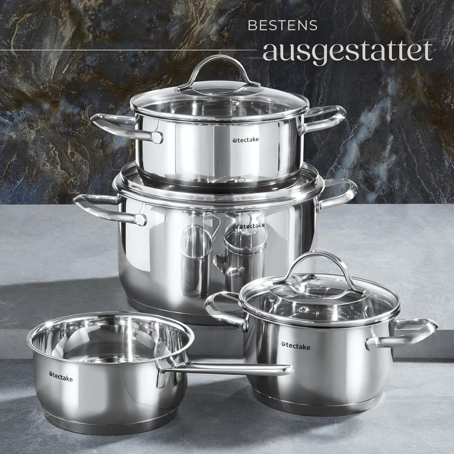 7-teiliges Topf-Kochgeschirr-Set aus Edelstahl, 7-tlg Set