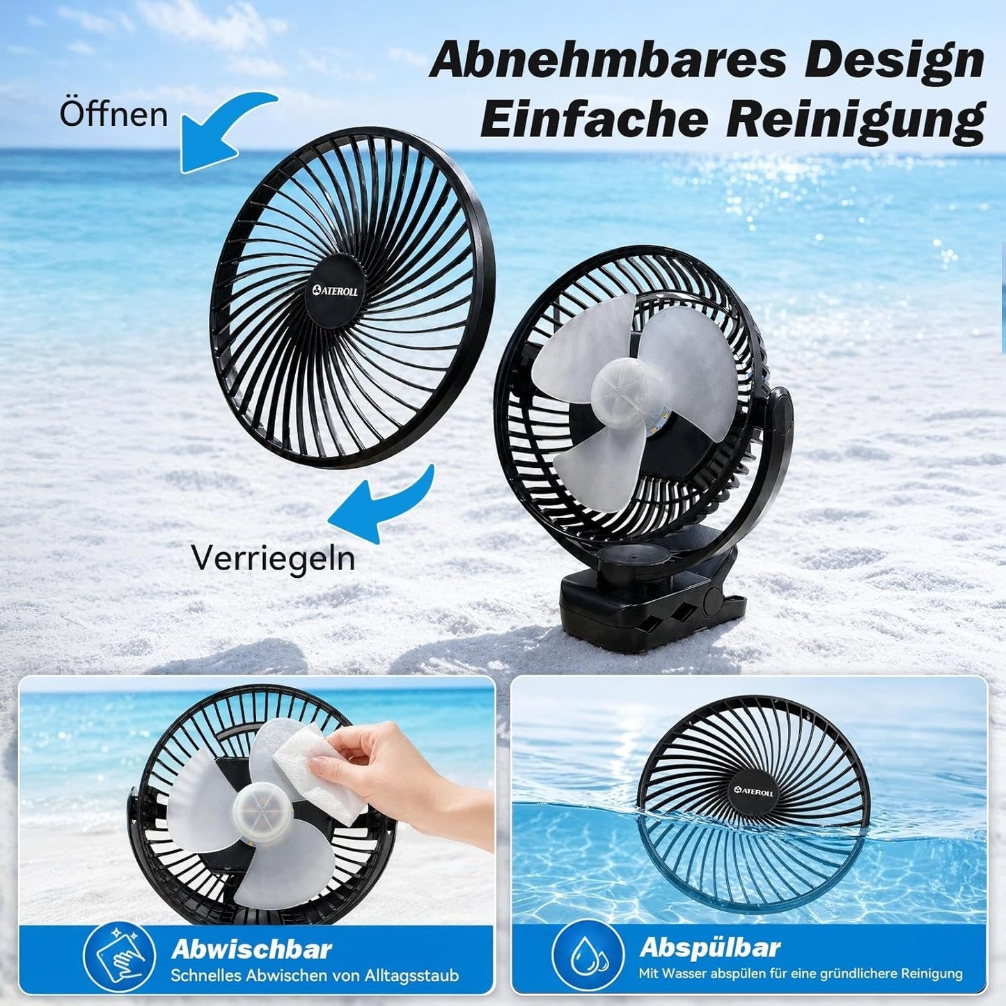 Clip-Ventilator mit Fernbedienung & LED-Lichtern, Schwarz