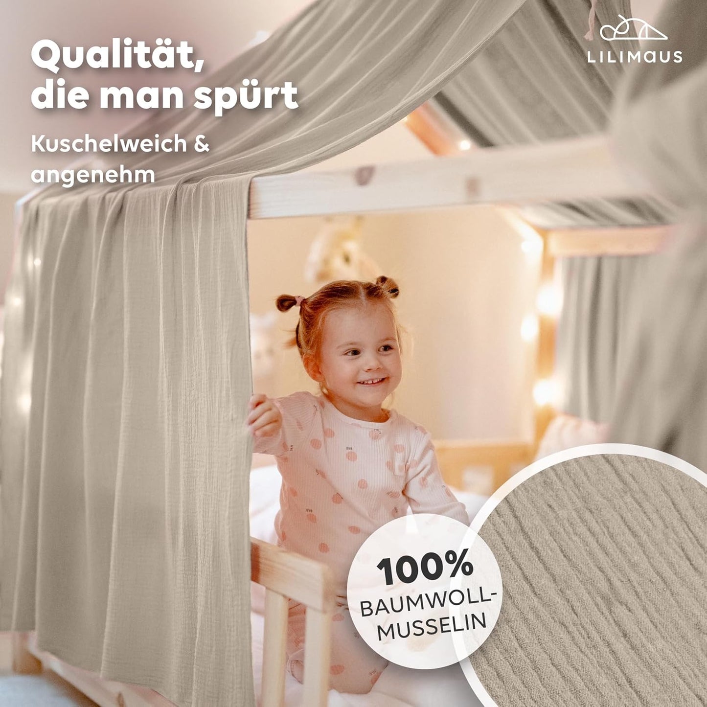 Betthimmel-Set aus Baumwolle, Hellbeige 2er Set 67 x 320cm