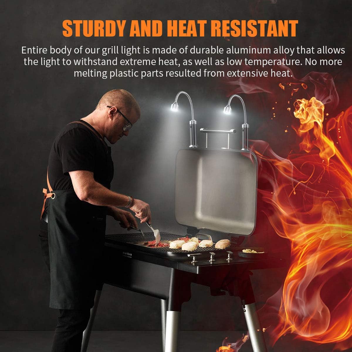 Grilllicht Set mit Magnet und 360° Drehung (2 Stück), Schwarz