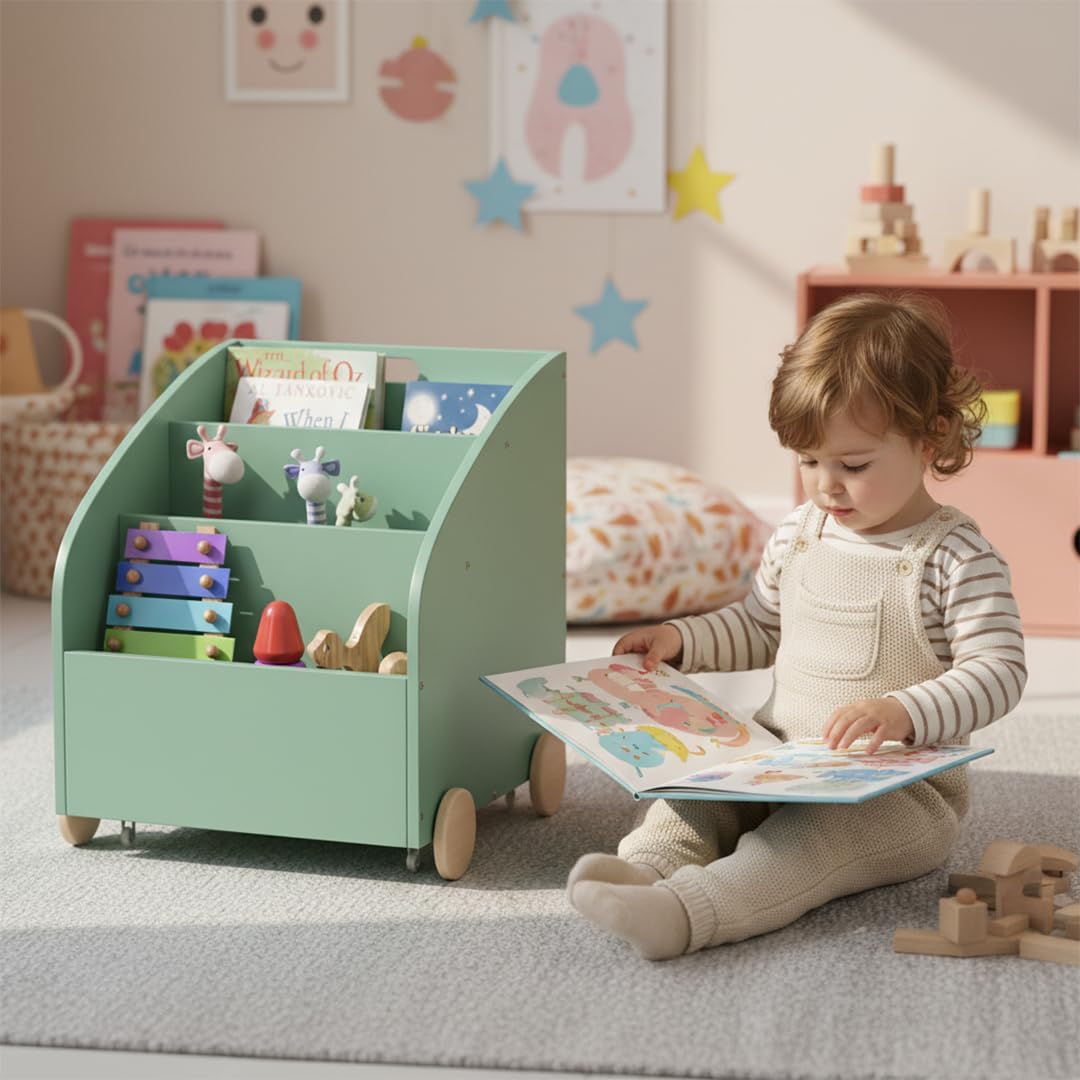 Kinderregal mit Bücherfach und Geheimfach, Mintgrün