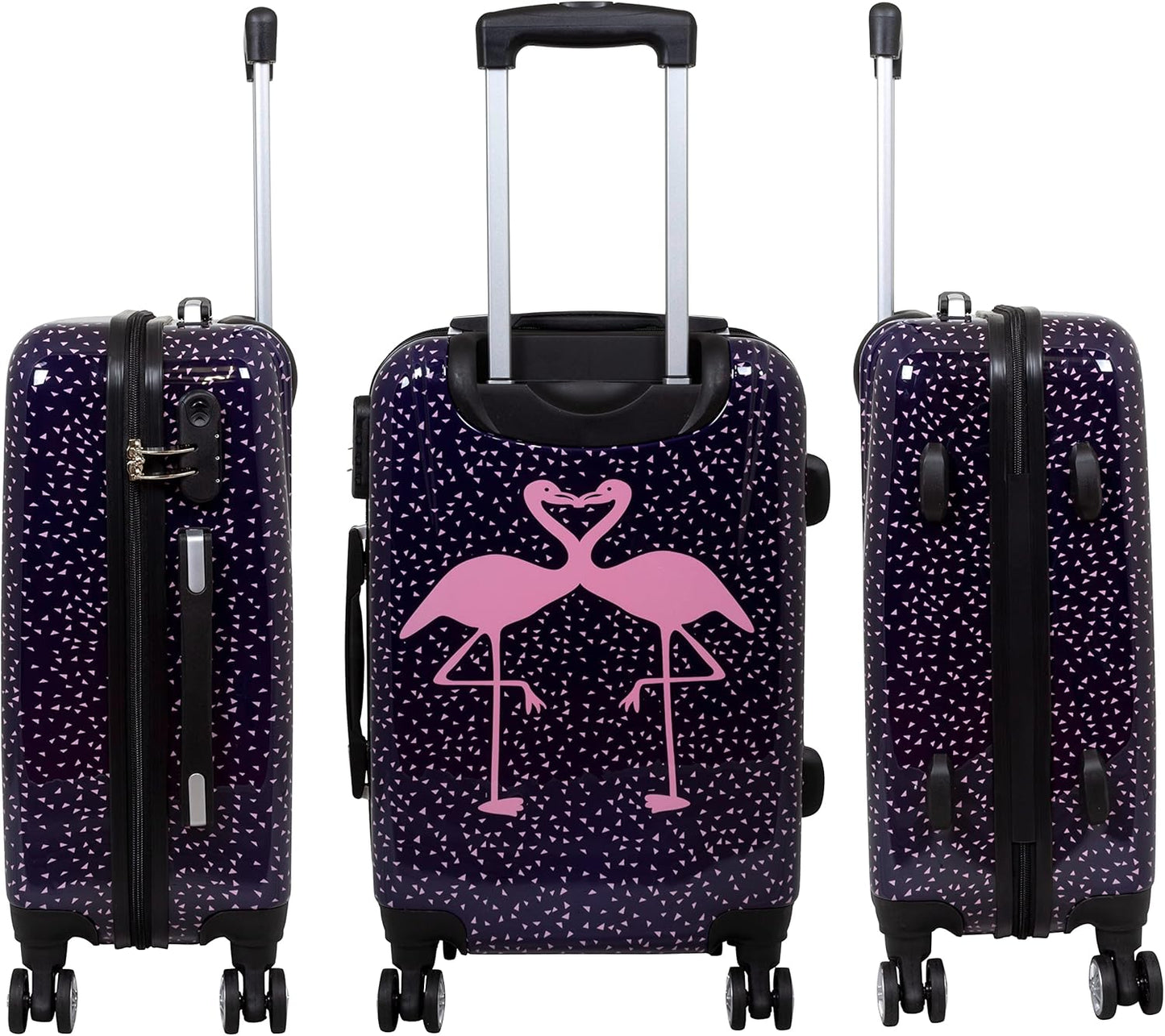 3-teiliges Hartschalen-Kofferset mit Flamingo-Motiv, Kofferset 3-teilig Flamingo