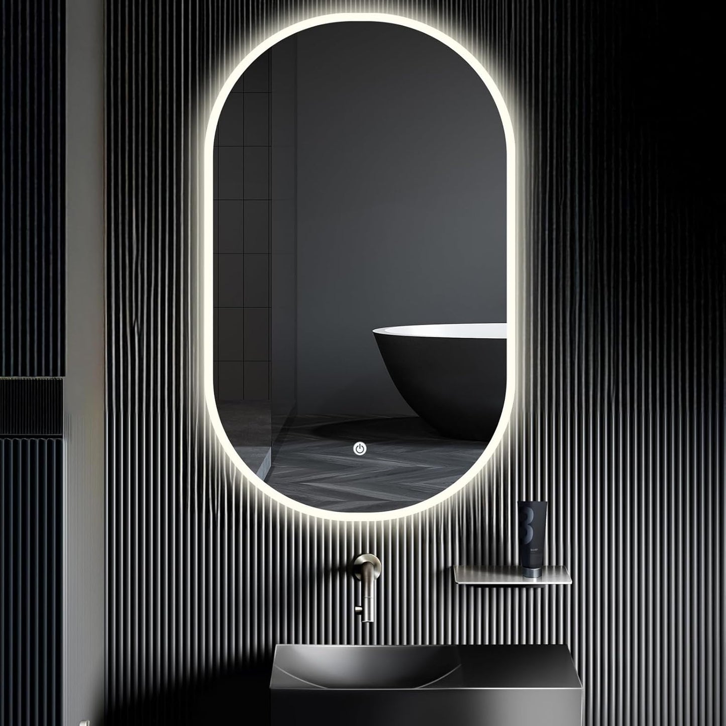 Ovaler LED-Badspiegel mit Touch-Schalter 45x75cm, 75L x 45B cm Oval-rahmenlos